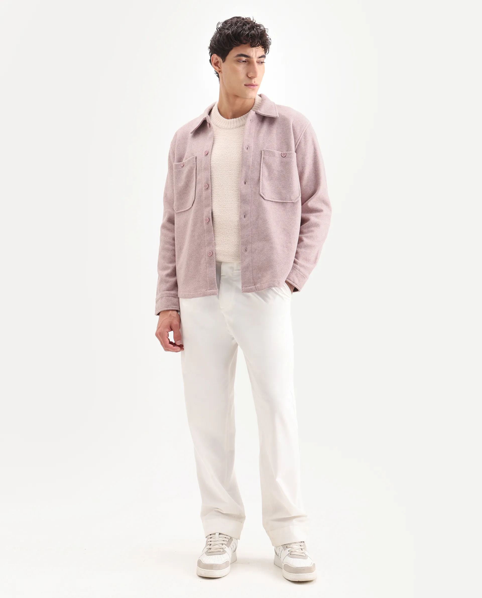 Rare Rabbit Men's Jerome Pink Plain Regular Fit Full Sleeve Collared Jacket - Image 2