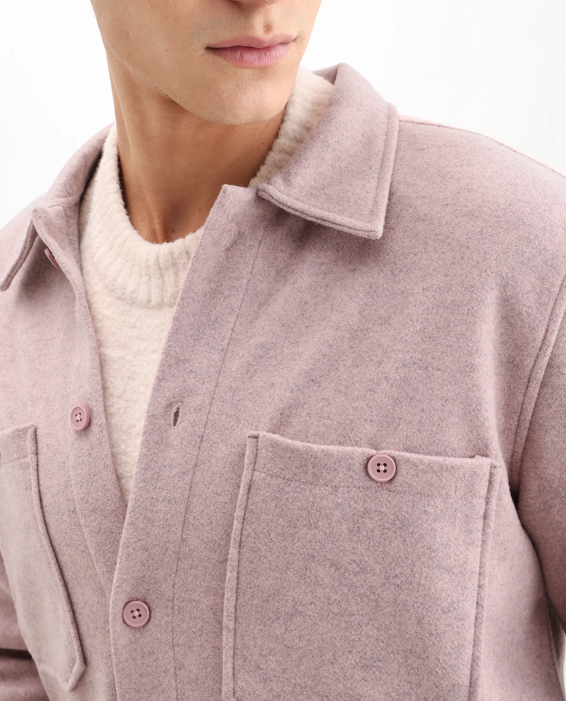 Rare Rabbit Men's Jerome Pink Plain Regular Fit Full Sleeve Collared Jacket - Image 3