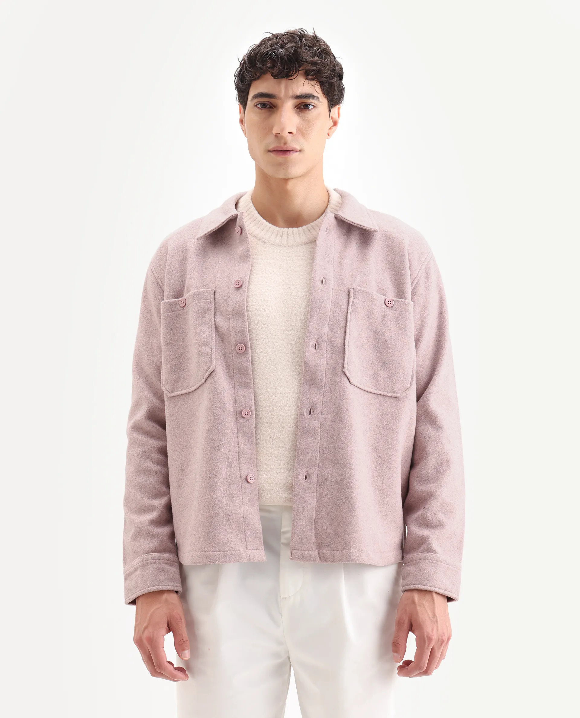 Rare Rabbit Men's Jerome Pink Plain Regular Fit Full Sleeve Collared Jacket - Image 4