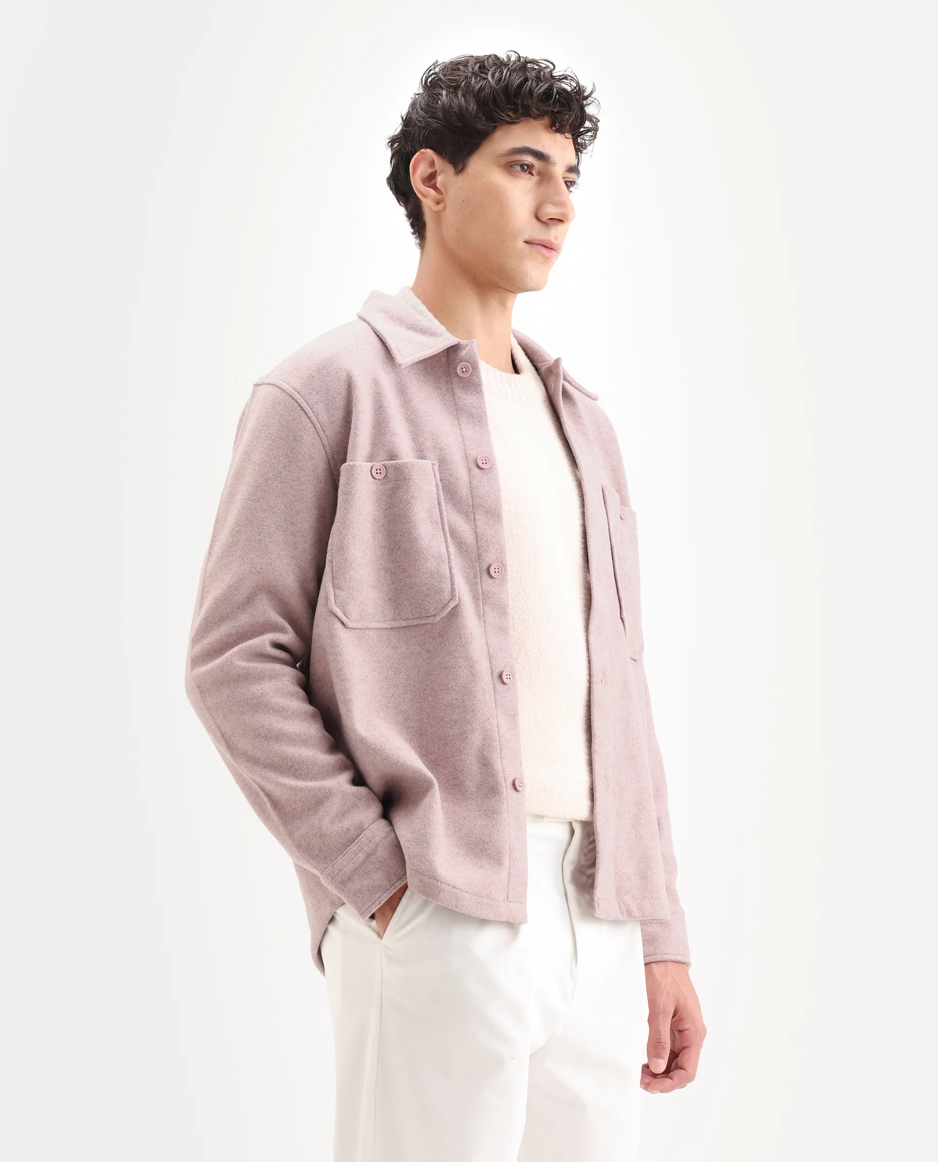 Rare Rabbit Men's Jerome Pink Plain Regular Fit Full Sleeve Collared Jacket - Image 5