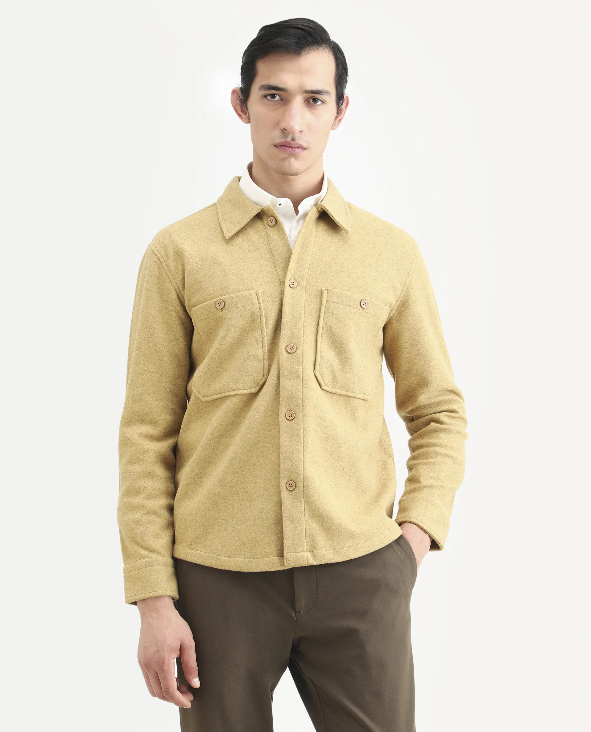 Rare Rabbit Men's Jerome Yellow Cotton Plain Regular Fit Full Sleeve Spread Collar Jacket - Image 3