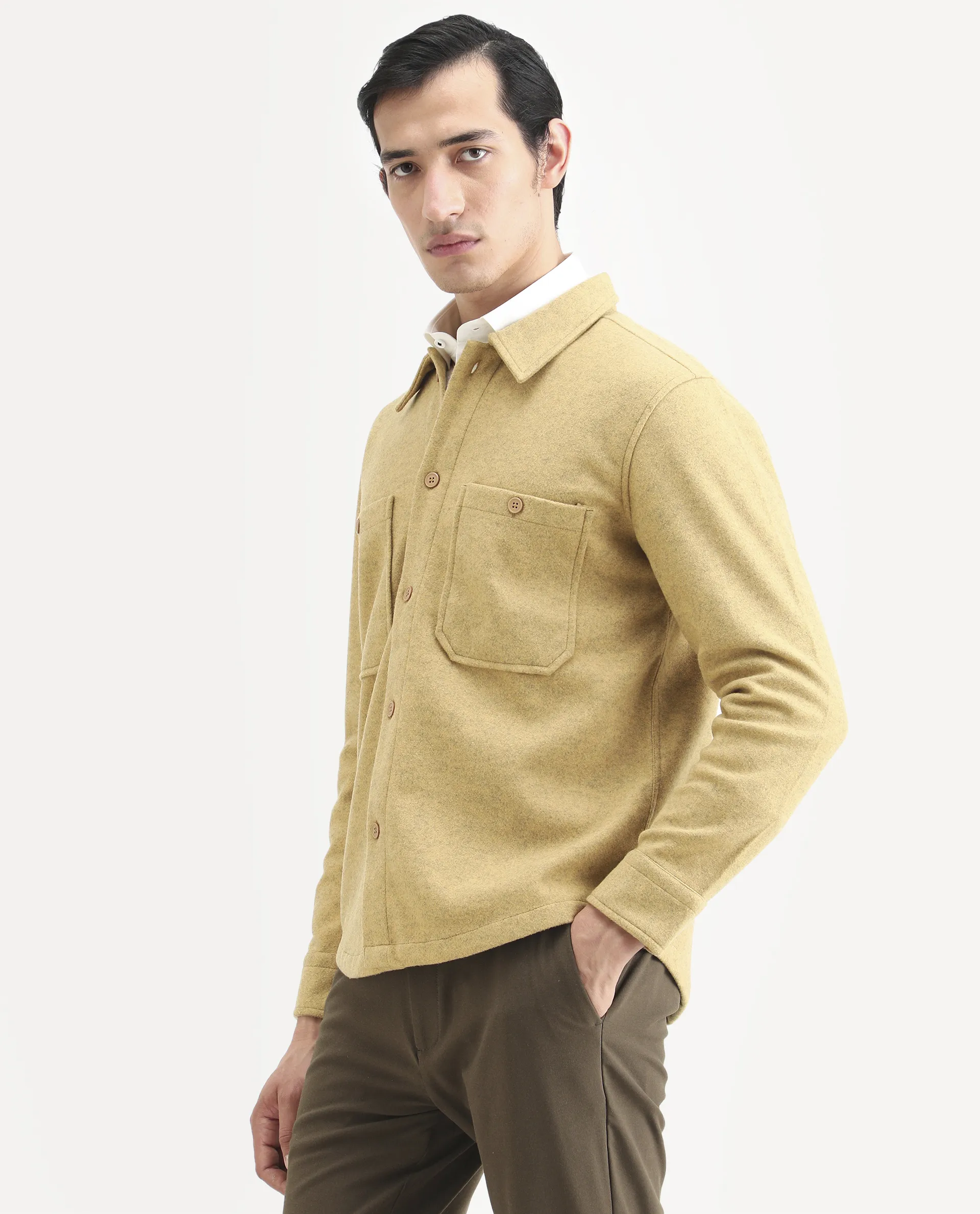 Rare Rabbit Men's Jerome Yellow Cotton Plain Regular Fit Full Sleeve Spread Collar Jacket - Image 5