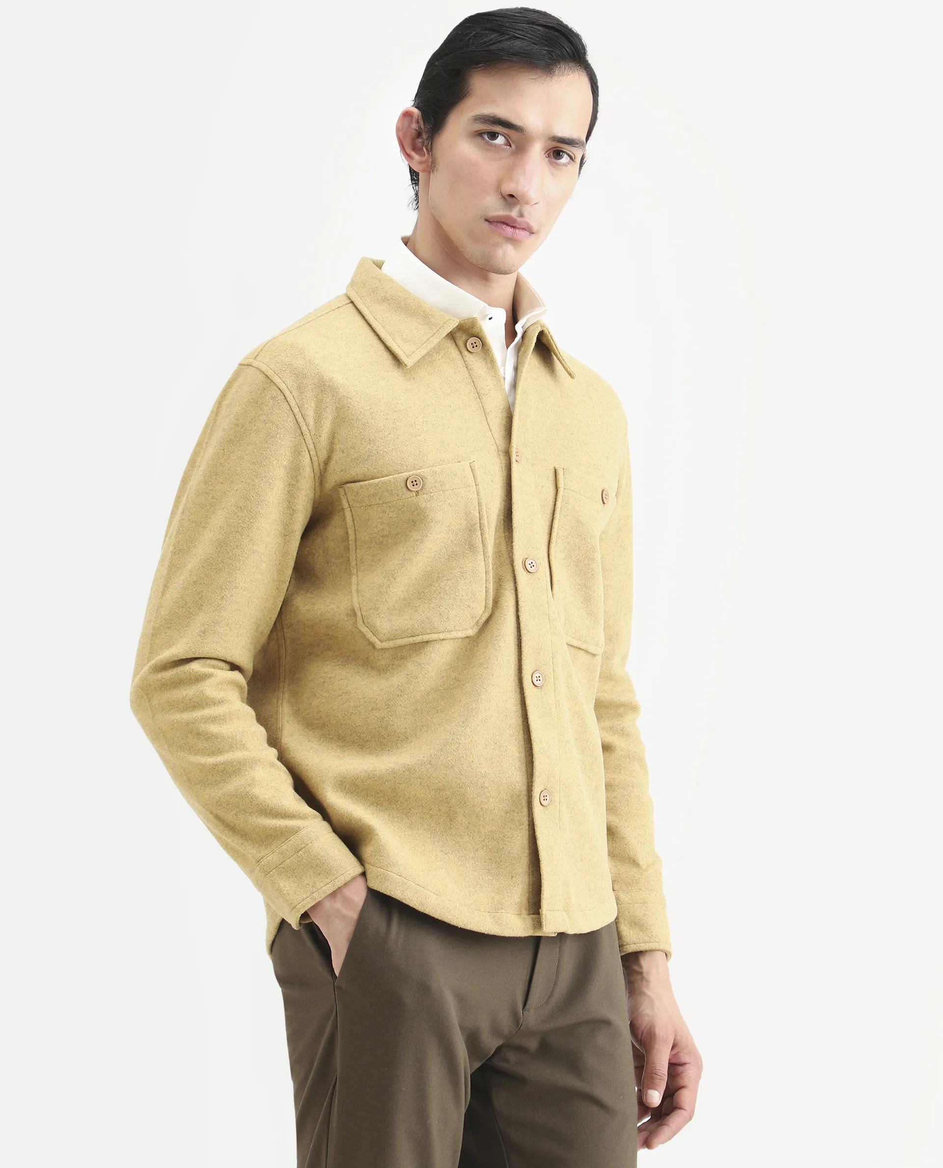 Rare Rabbit Men's Jerome Yellow Cotton Plain Regular Fit Full Sleeve Spread Collar Jacket - Image 6