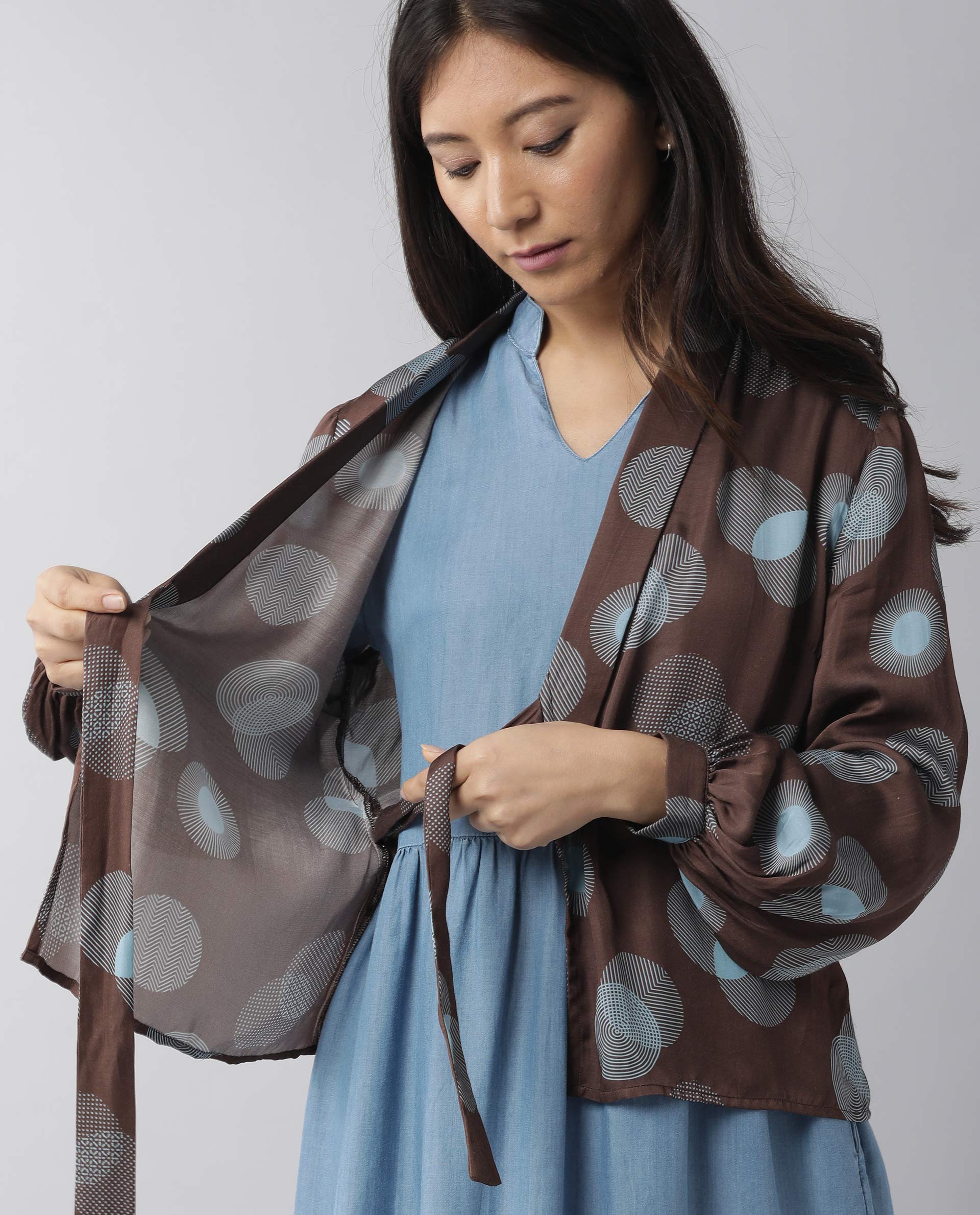 Rareism Womens Jerry Brown Top Stripes Full Sleeve Wrap Top - Image 4