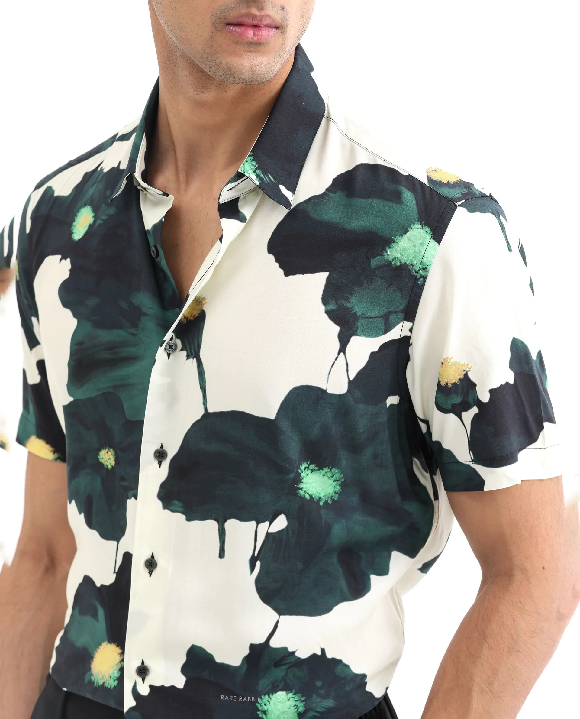 Rare Rabbit Men's Jersey Green Viscose Floral Print Regular Fit Half Sleeve Collared Shirt - Image 5