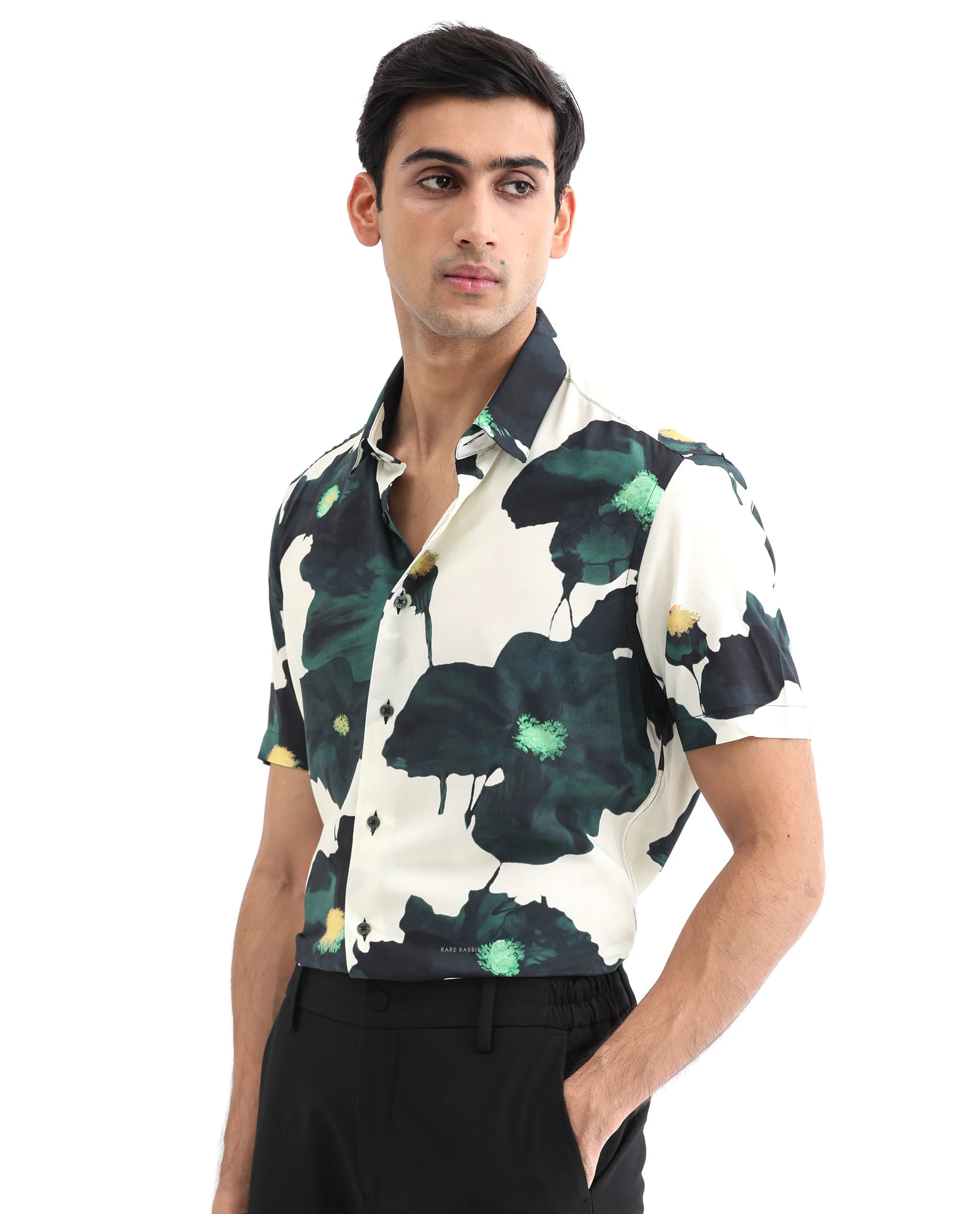 Rare Rabbit Men's Jersey Green Viscose Floral Print Regular Fit Half Sleeve Collared Shirt - Image 6