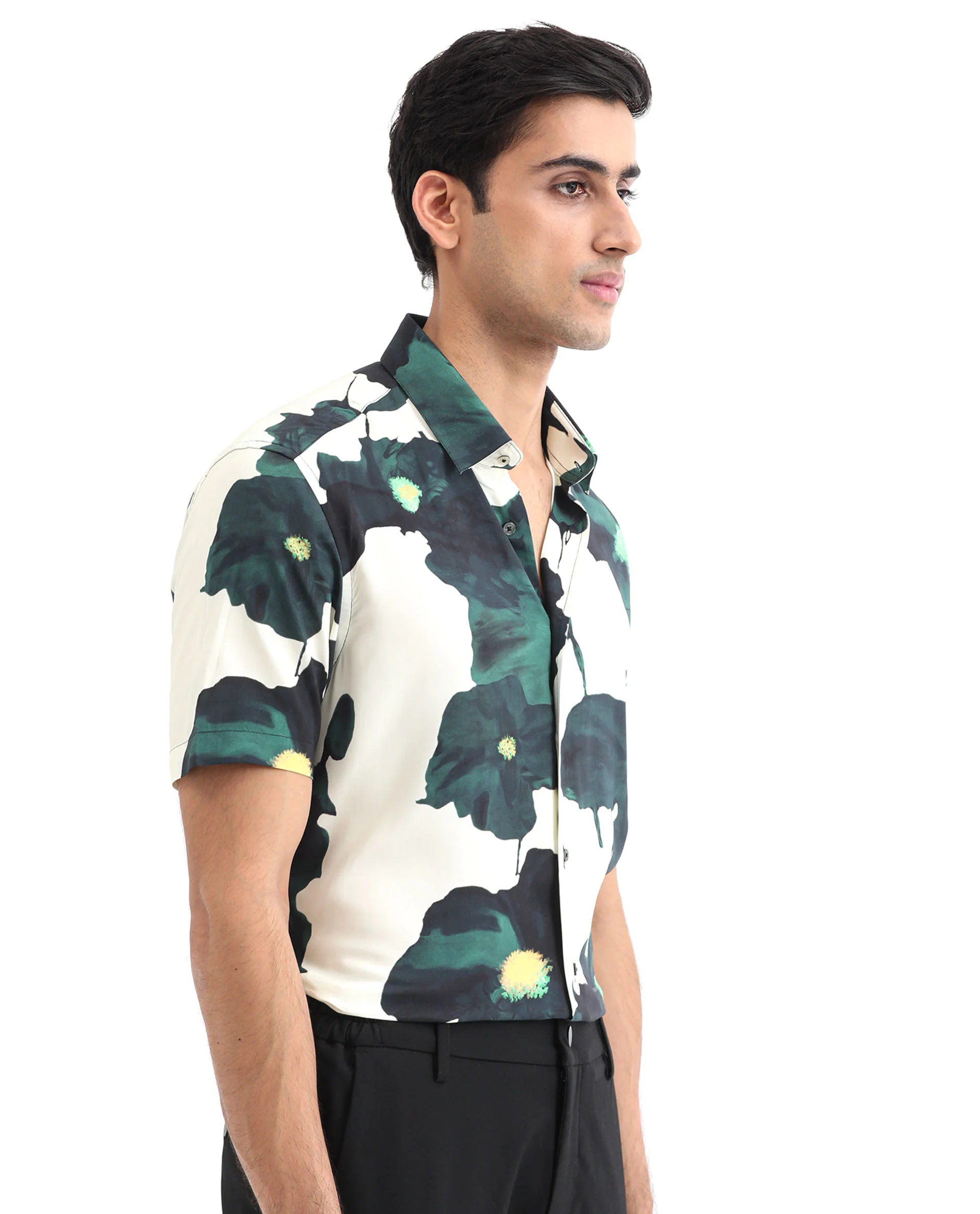 Rare Rabbit Men's Jersey Green Viscose Floral Print Regular Fit Half Sleeve Collared Shirt - Image 7