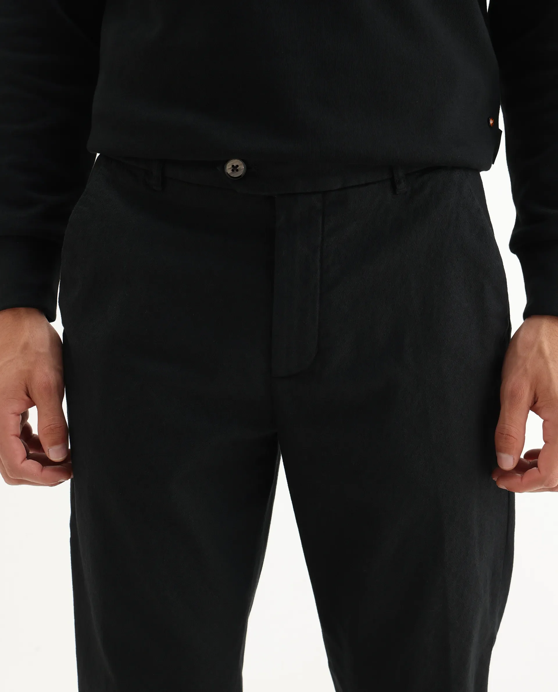 Rare Rabbit Men's Jes Black Cotton Blend Jacquard Relaxed Fit Trouser - Image 3