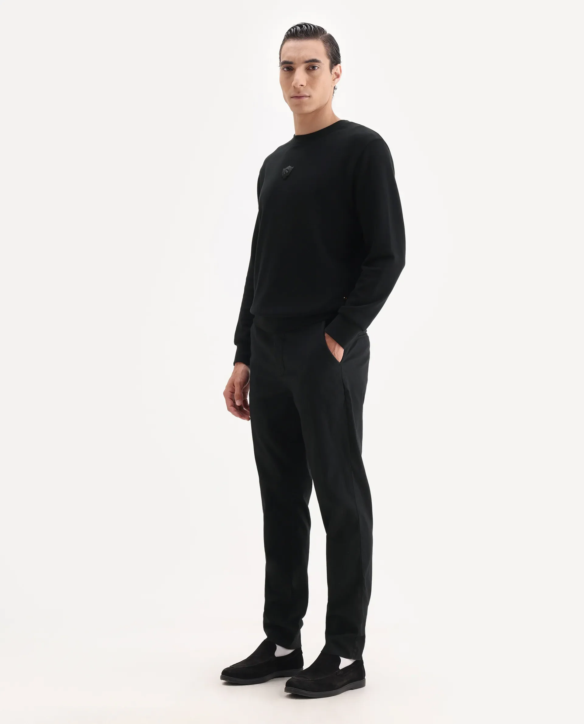 Rare Rabbit Men's Jes Black Cotton Blend Jacquard Relaxed Fit Trouser - Image 4