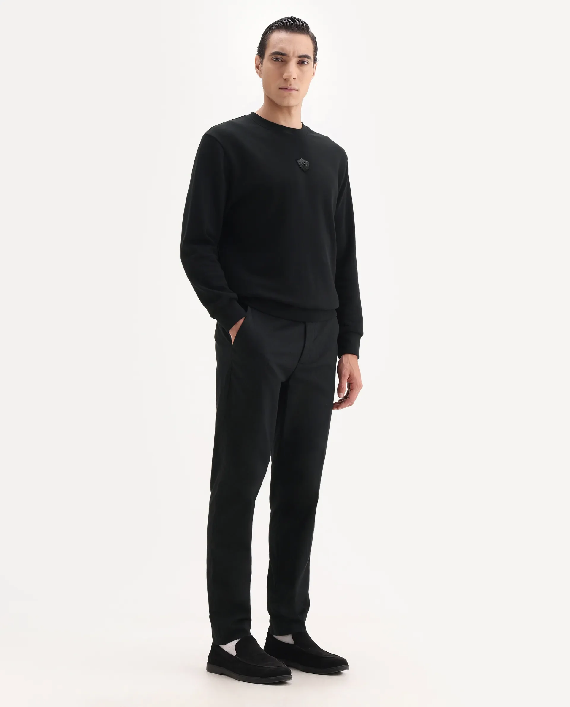 Rare Rabbit Men's Jes Black Cotton Blend Jacquard Relaxed Fit Trouser - Image 5