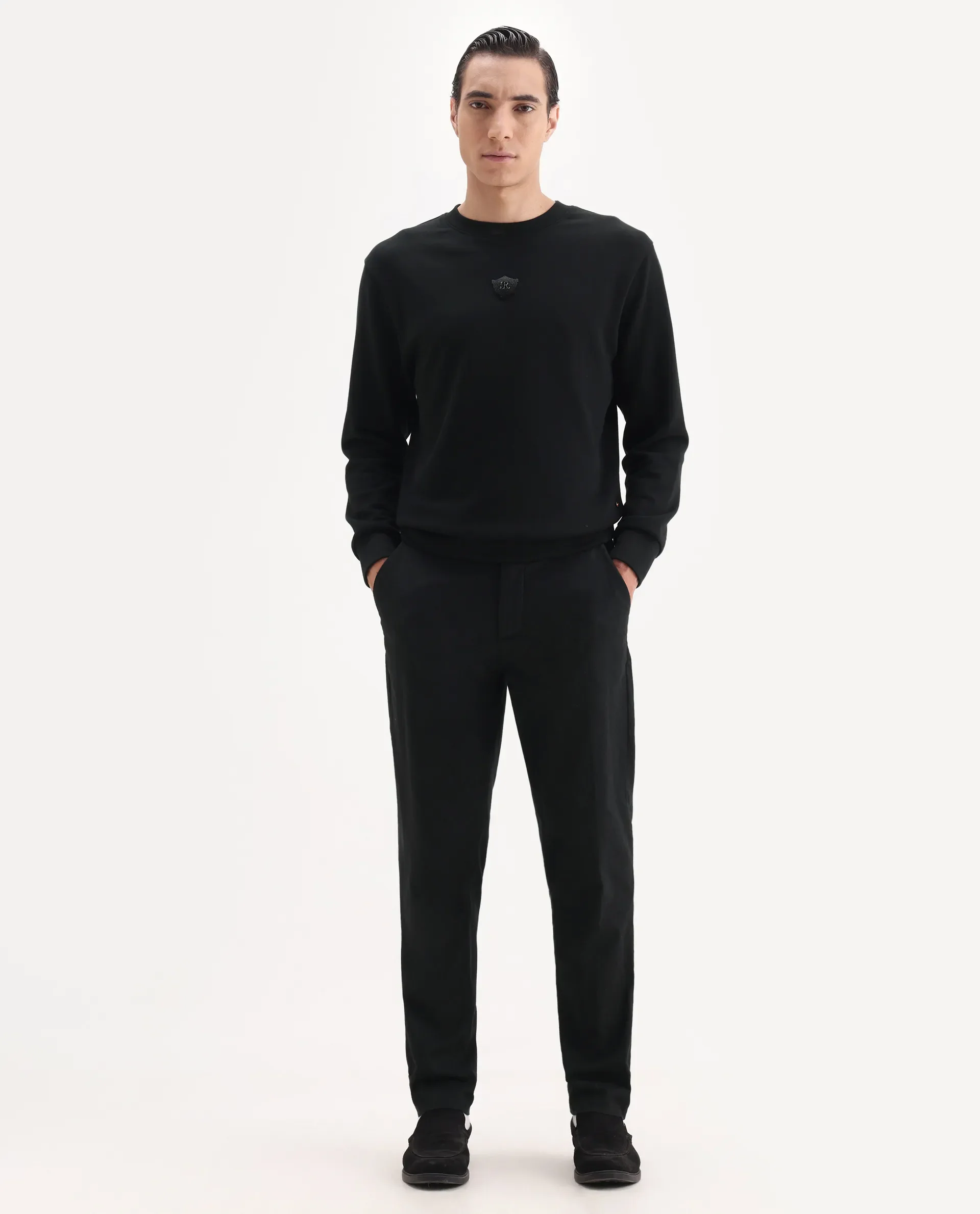 Rare Rabbit Men's Jes Black Cotton Blend Jacquard Relaxed Fit Trouser - Image 6