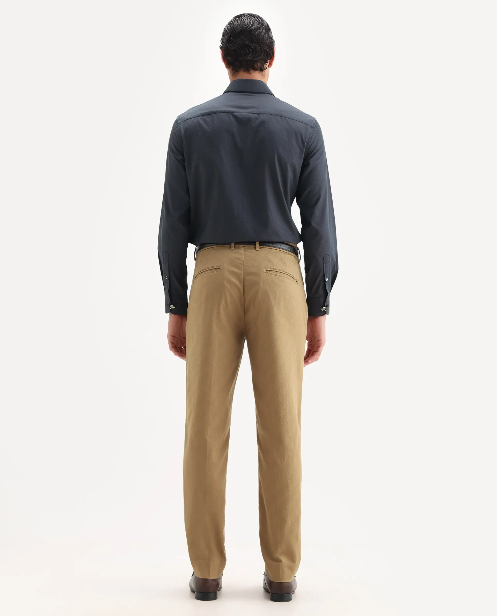 Rare Rabbit Men's Jes Khaki Cotton Blend Jacquard Relaxed Fit Trouser - Image 8