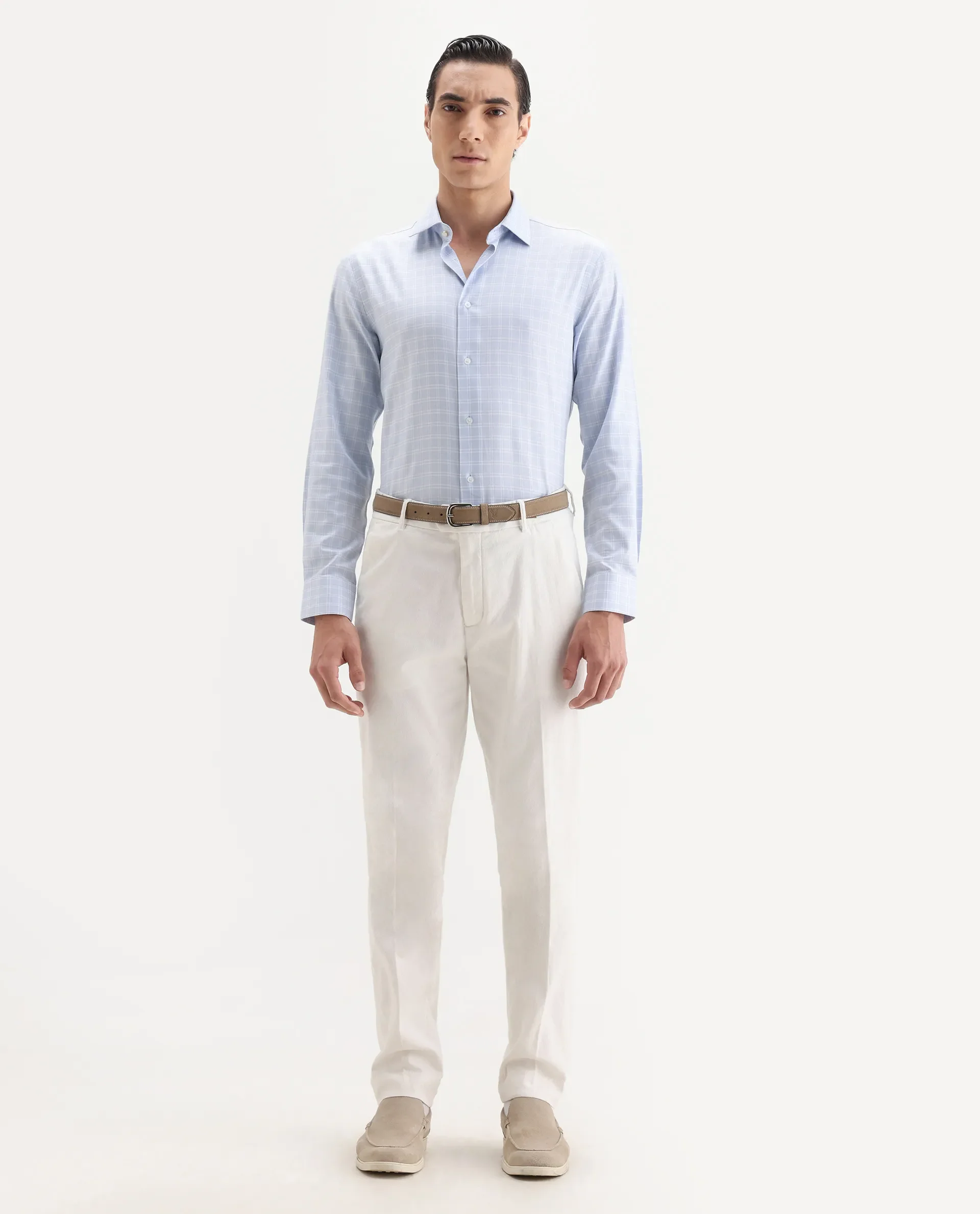 Rare Rabbit Men's Jes Off White Cotton Blend Jacquard Relaxed Fit Trouser