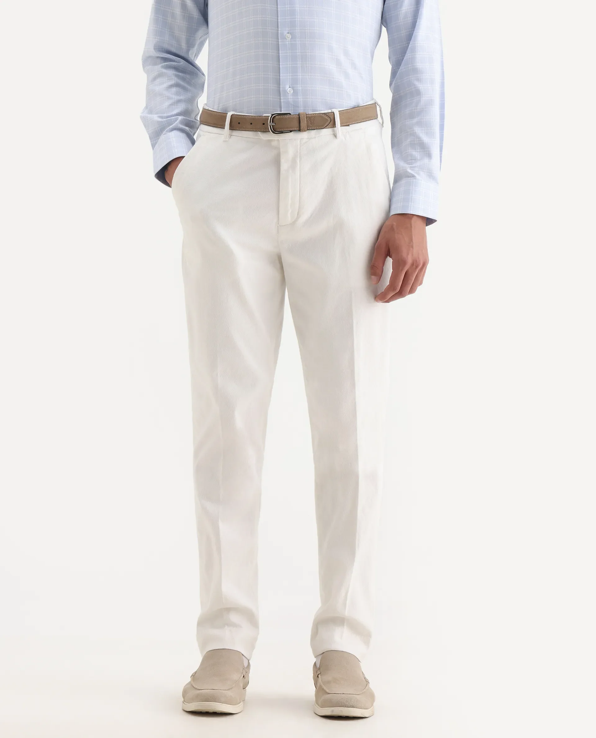 Rare Rabbit Men's Jes Off White Cotton Blend Jacquard Relaxed Fit Trouser - Image 2