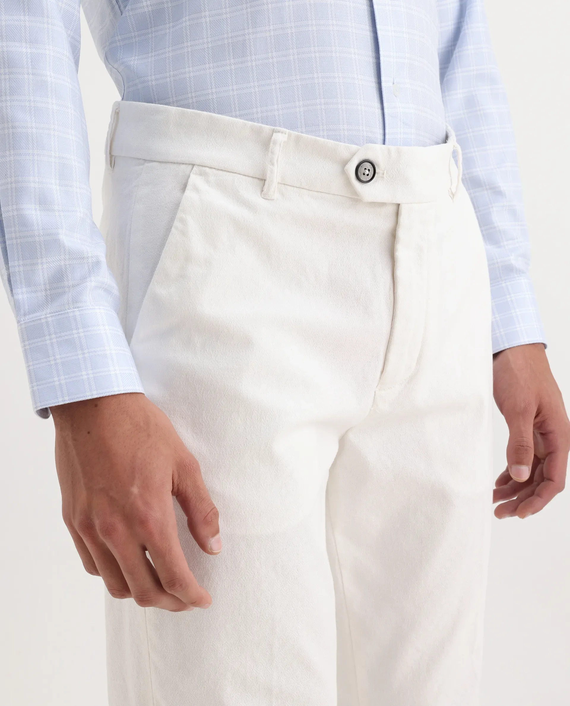 Rare Rabbit Men's Jes Off White Cotton Blend Jacquard Relaxed Fit Trouser - Image 4
