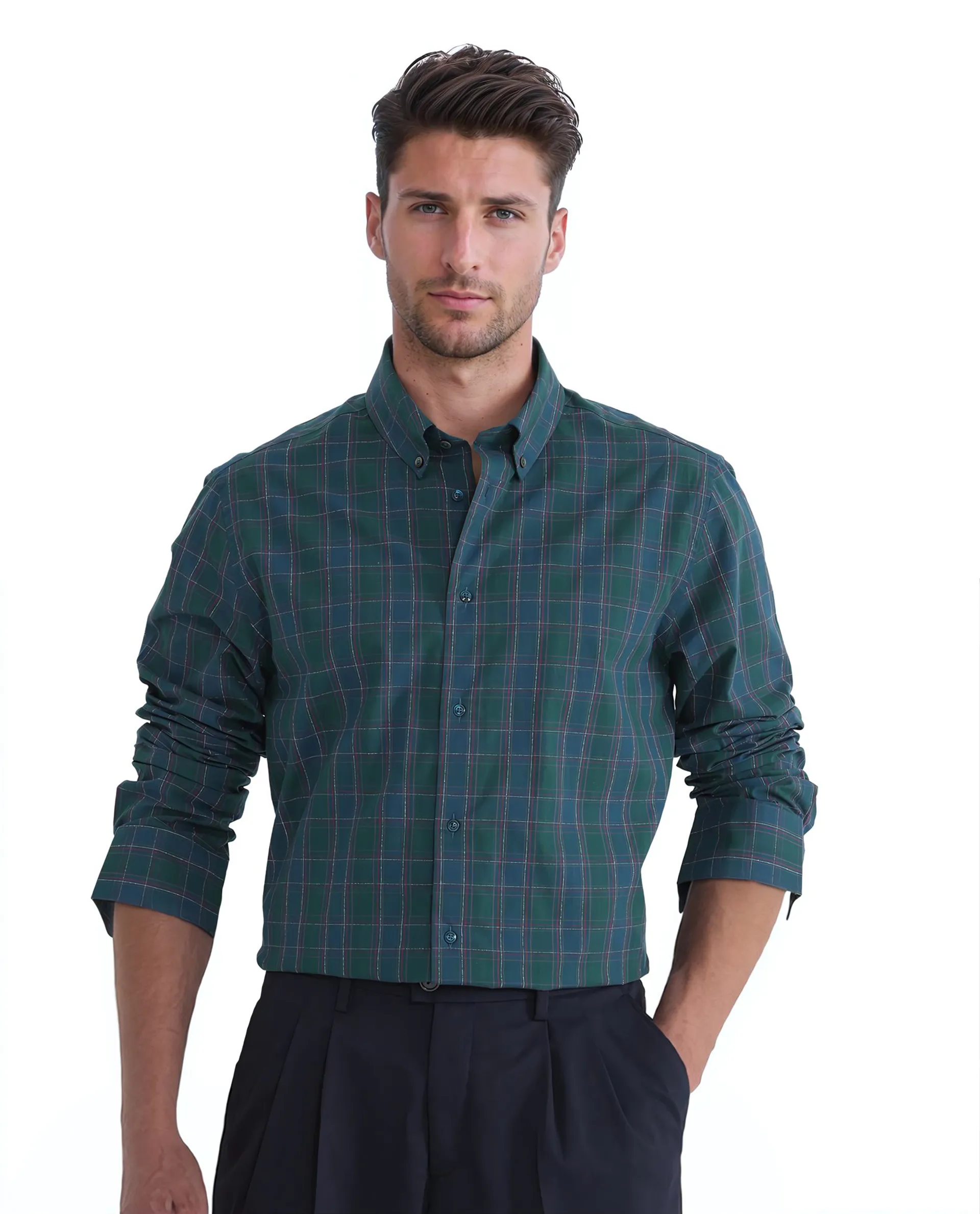 Rare Rabbit Men's Jessen Blue Checked Print Regular Fit Full Sleeve Collared Shirt - Image 2