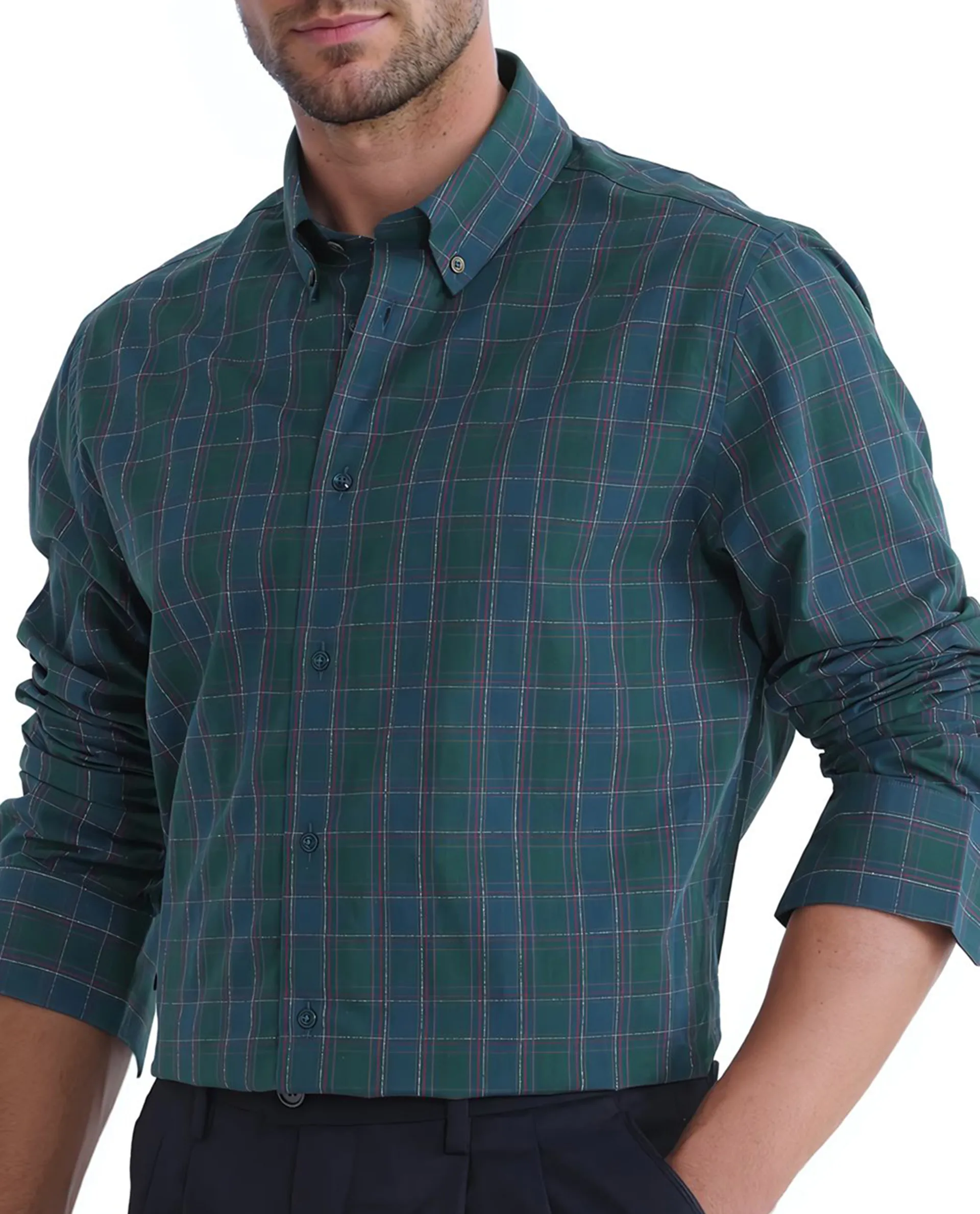 Rare Rabbit Men's Jessen Blue Checked Print Regular Fit Full Sleeve Collared Shirt - Image 4