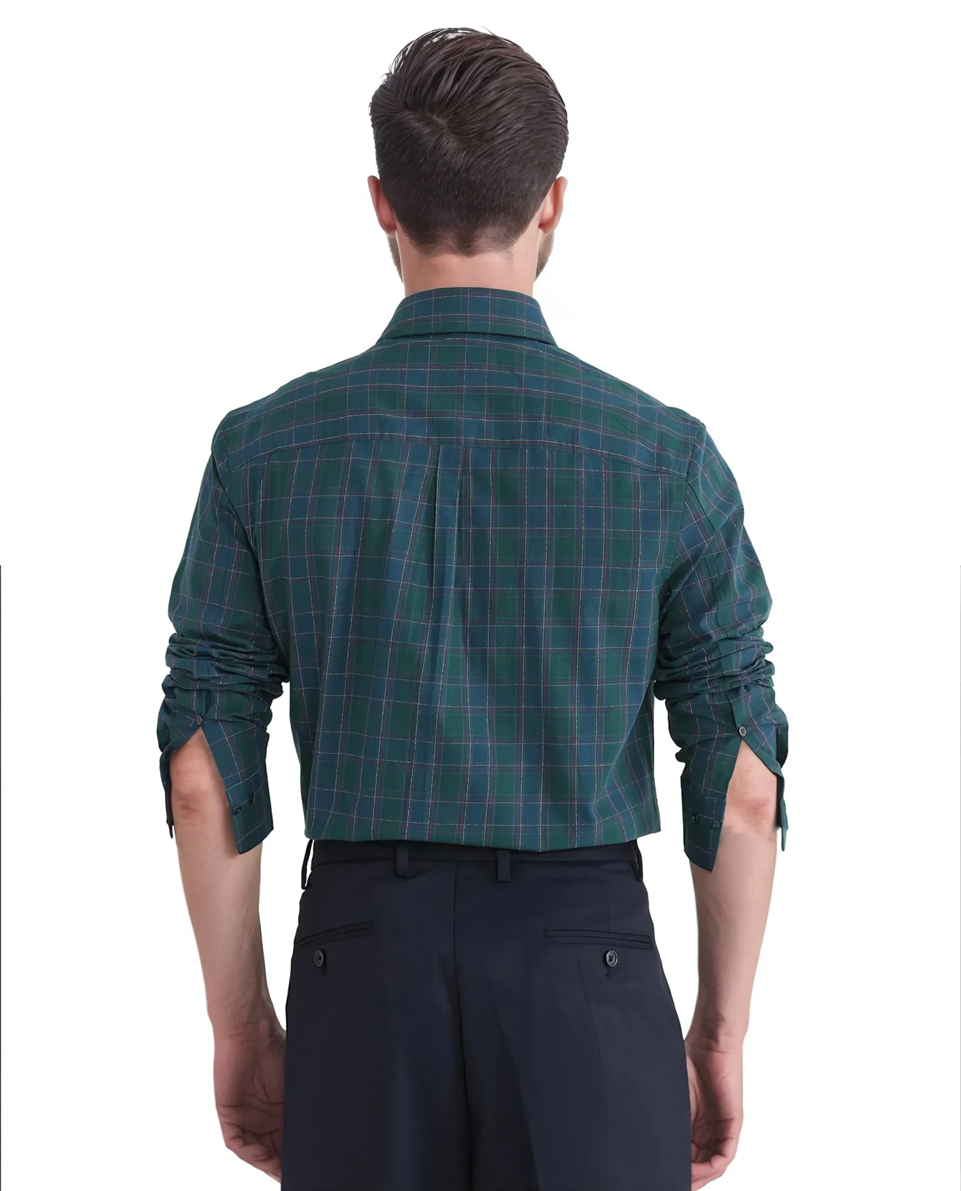 Rare Rabbit Men's Jessen Blue Checked Print Regular Fit Full Sleeve Collared Shirt - Image 5