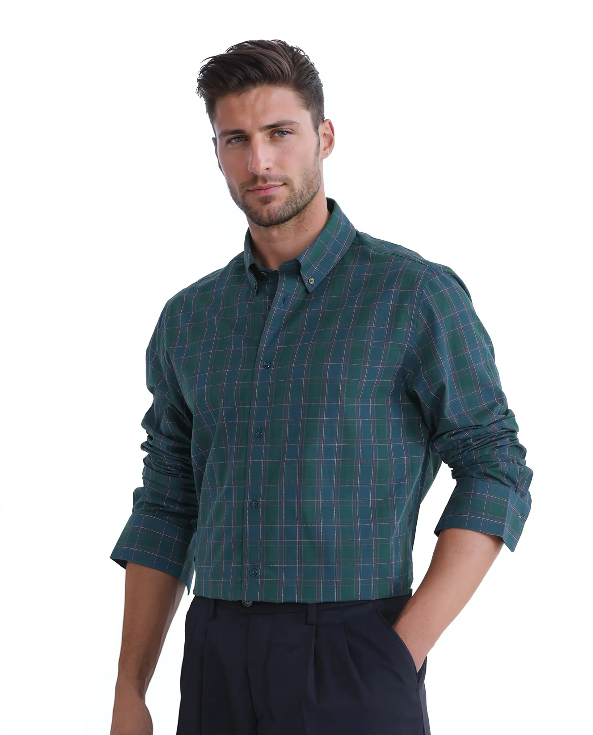 Rare Rabbit Men's Jessen Blue Checked Print Regular Fit Full Sleeve Collared Shirt - Image 6