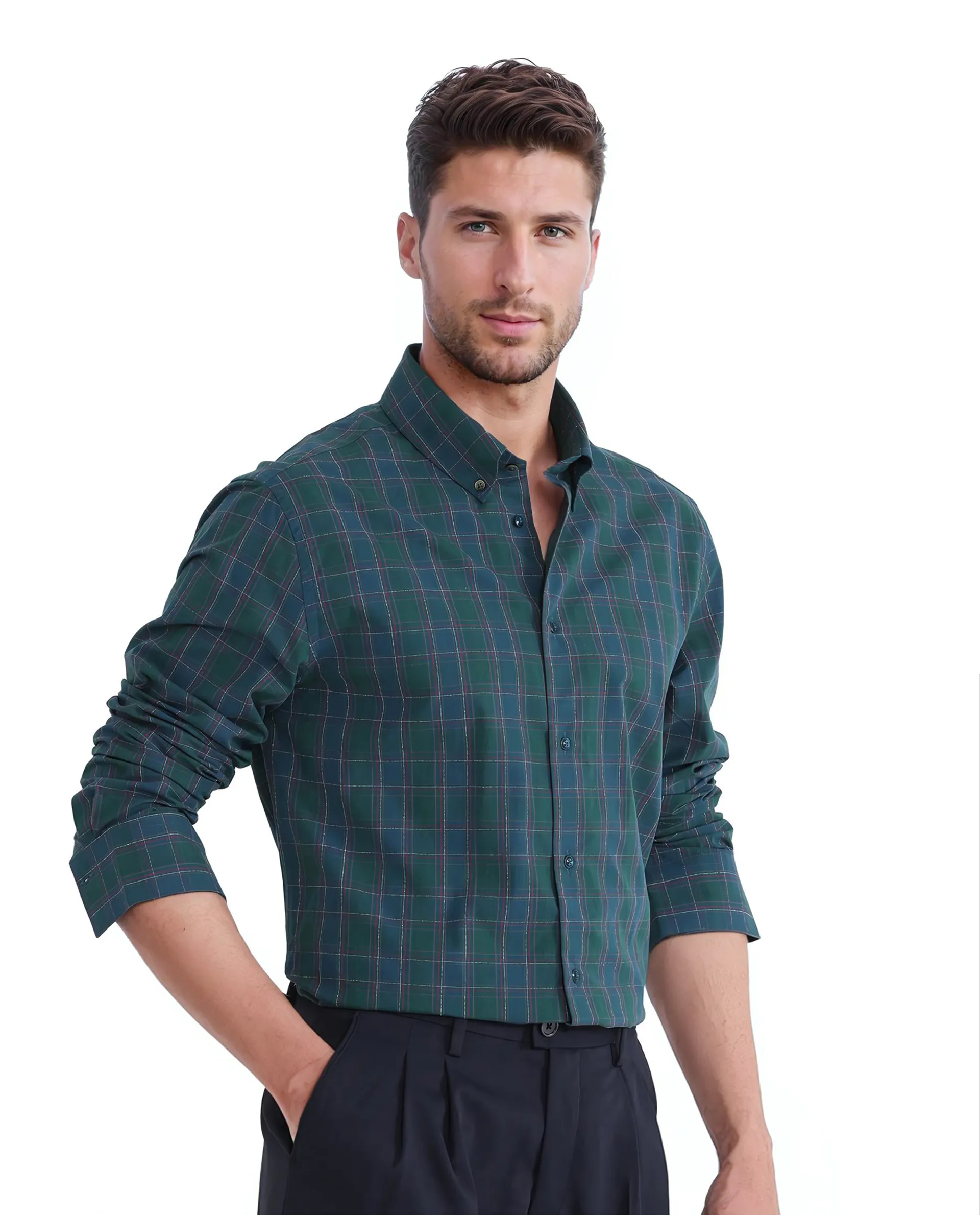 Rare Rabbit Men's Jessen Blue Checked Print Regular Fit Full Sleeve Collared Shirt - Image 8