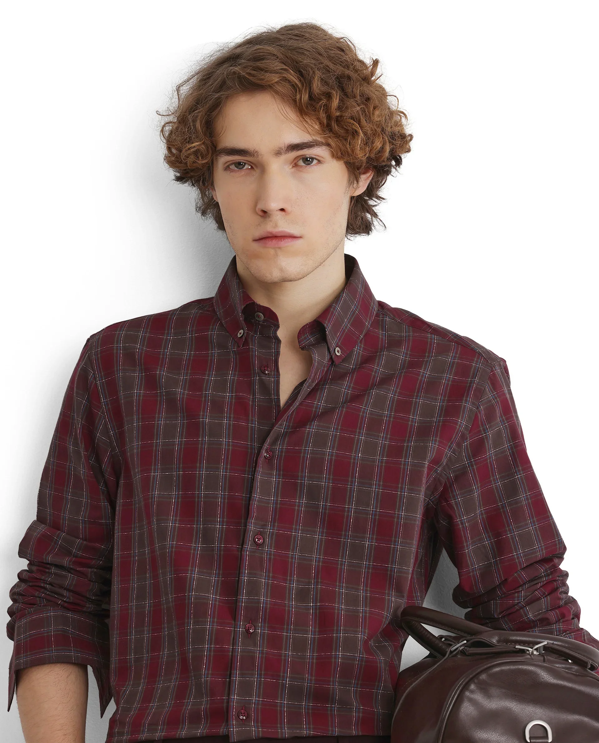 Rare Rabbit Men's Jessen Red Checked Print Regular Fit Full Sleeve Collared Shirt