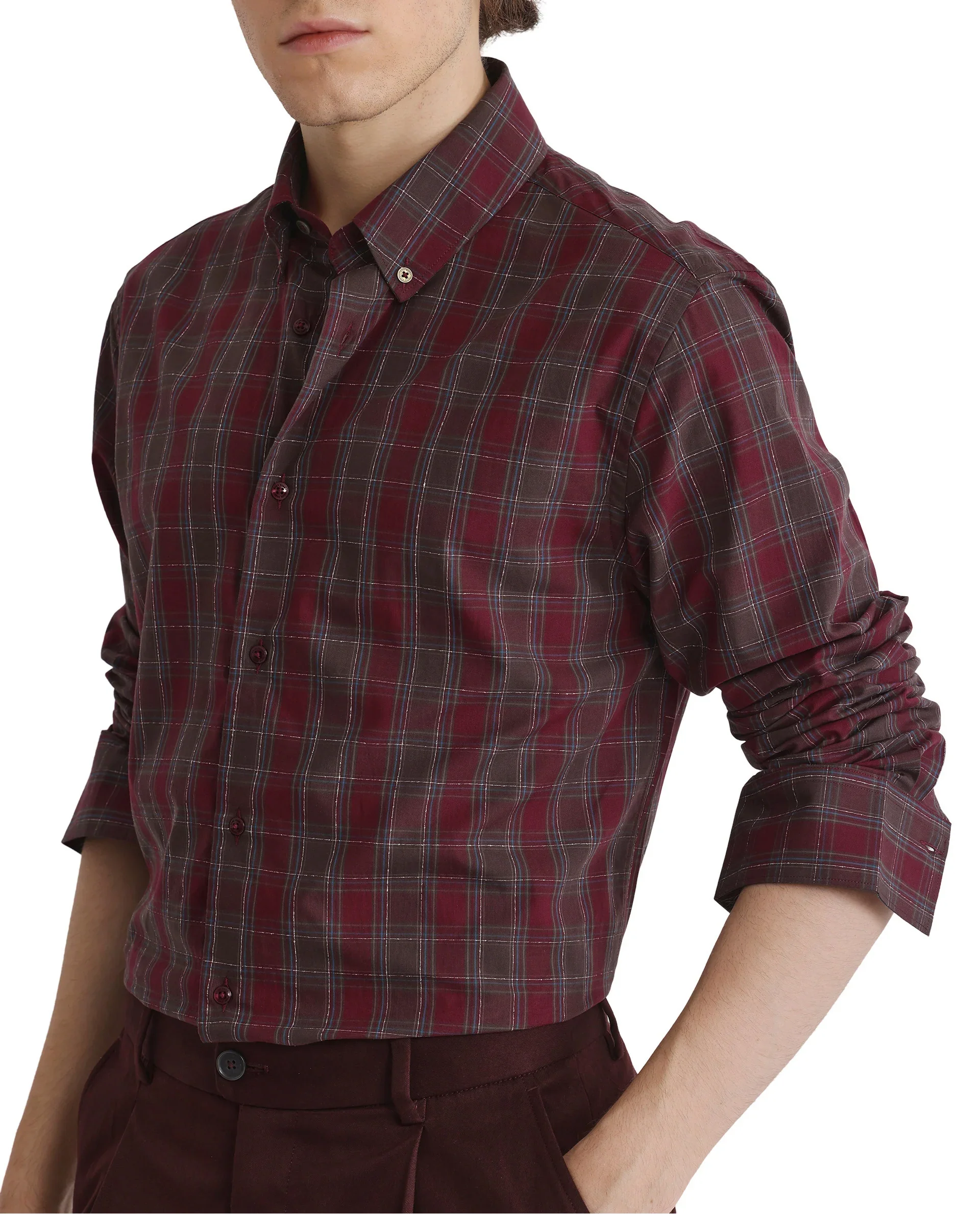 Rare Rabbit Men's Jessen Red Checked Print Regular Fit Full Sleeve Collared Shirt - Image 4