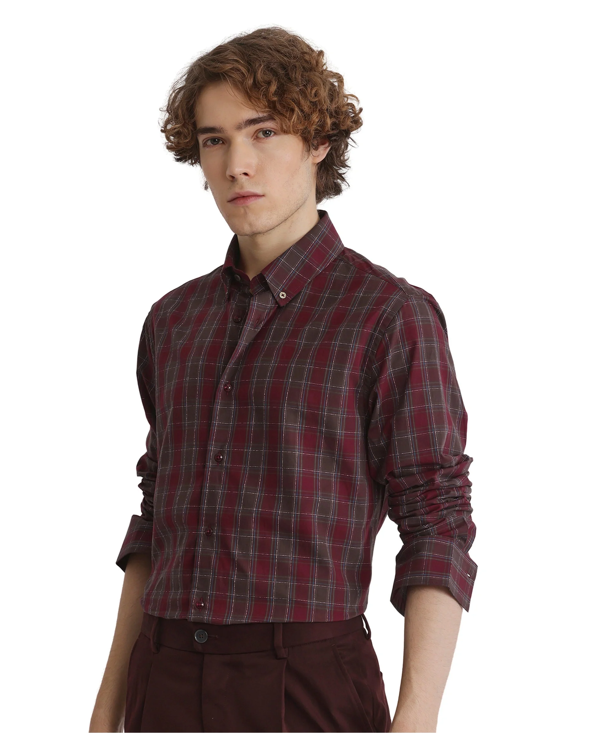 Rare Rabbit Men's Jessen Red Checked Print Regular Fit Full Sleeve Collared Shirt - Image 6