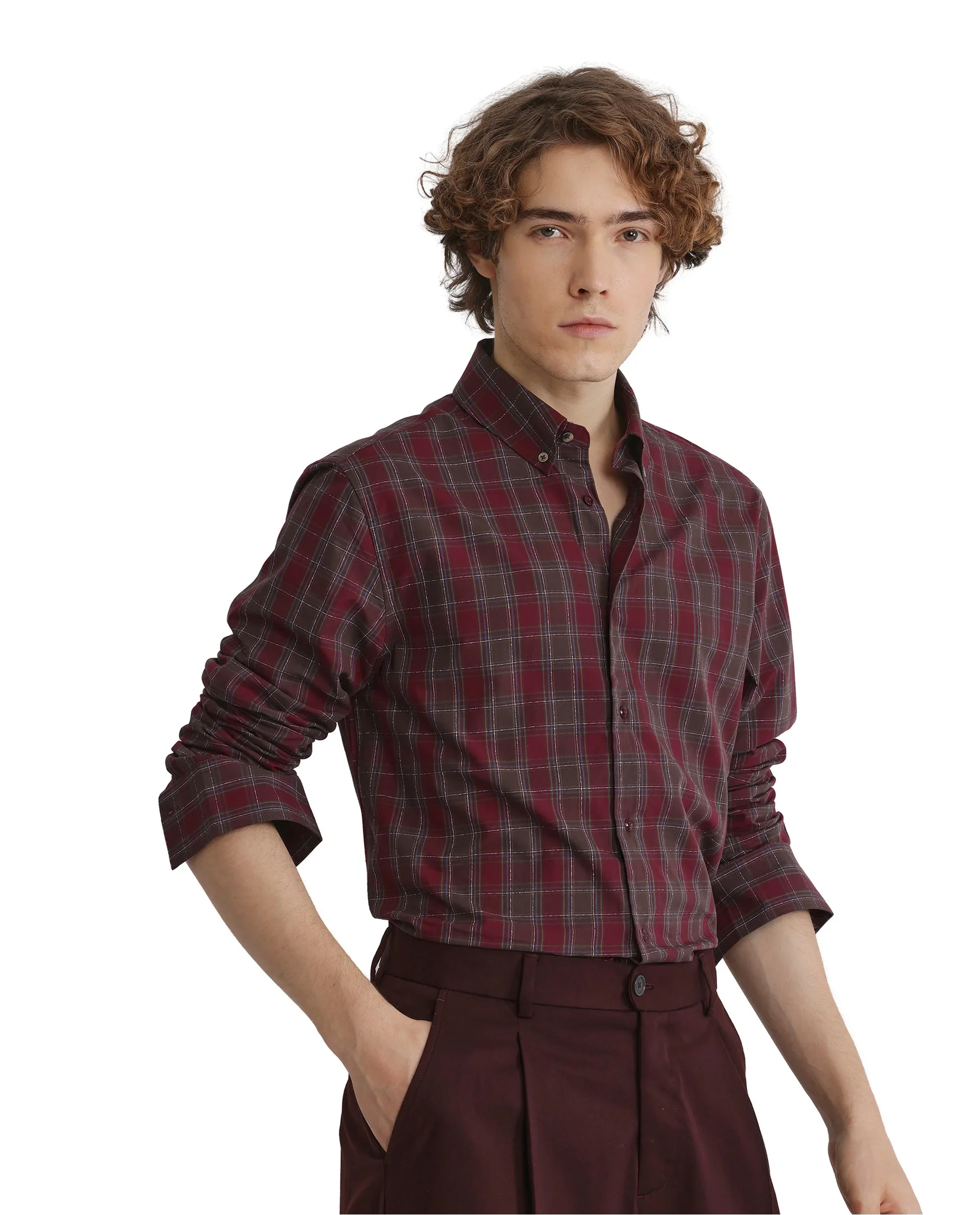 Rare Rabbit Men's Jessen Red Checked Print Regular Fit Full Sleeve Collared Shirt - Image 7