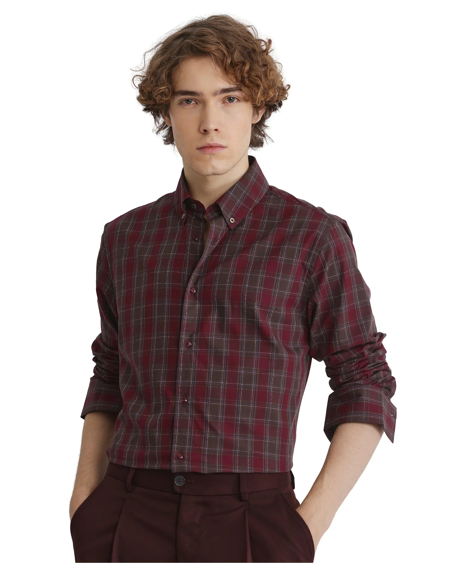 Rare Rabbit Men's Jessen Red Checked Print Regular Fit Full Sleeve Collared Shirt - Image 9