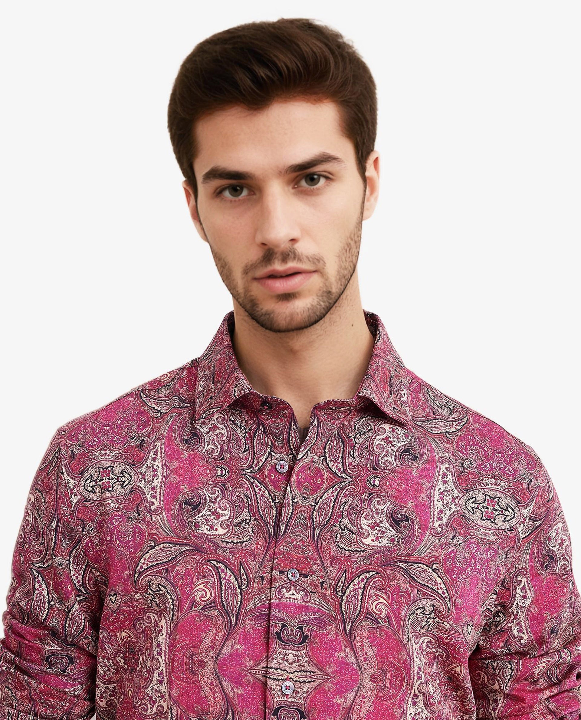 Rare Rabbit Men's Jeto Dark Pink Viscose Paisley Print Regular Fit Full Sleeve Collared Shirt - Image 2