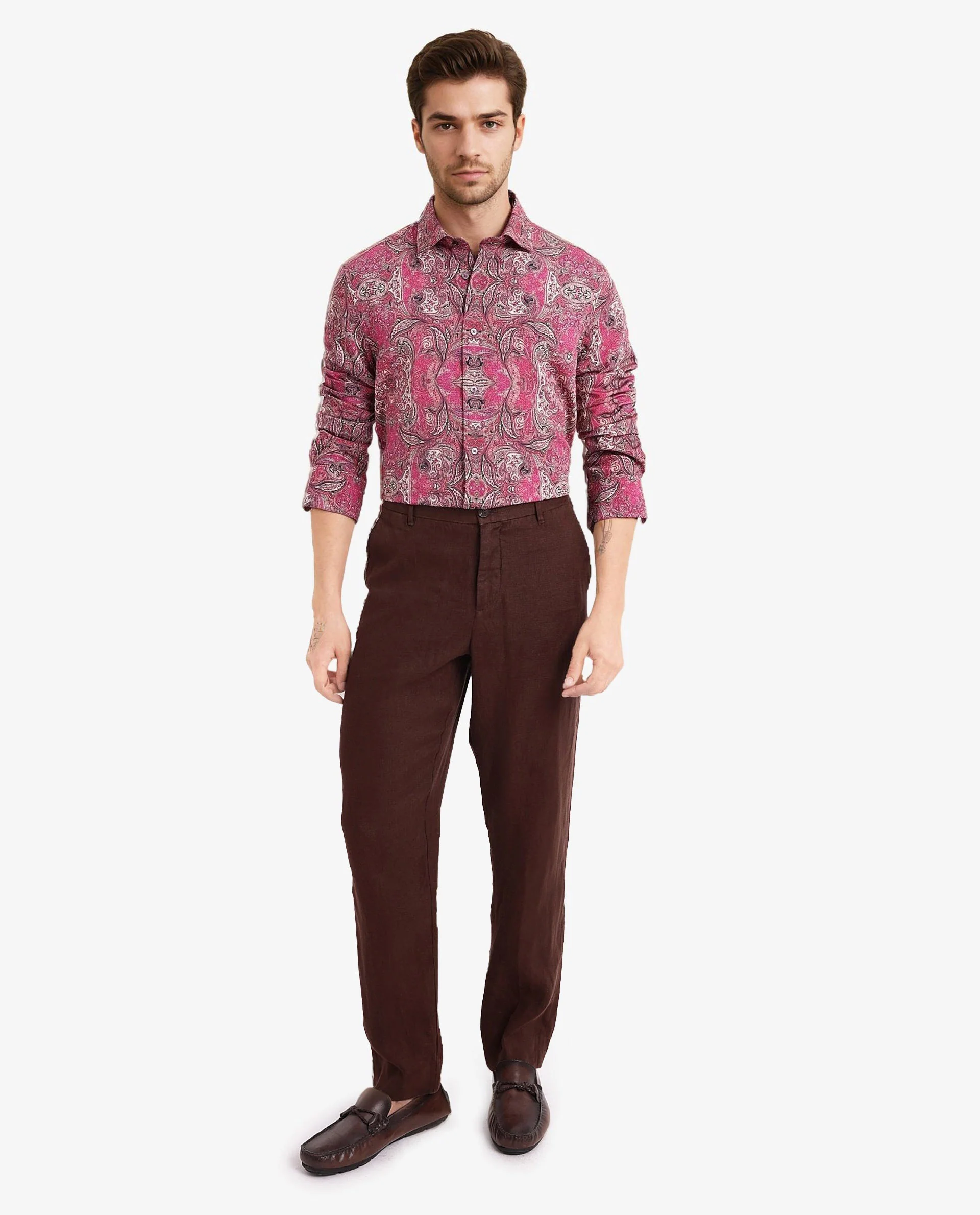 Rare Rabbit Men's Jeto Dark Pink Viscose Paisley Print Regular Fit Full Sleeve Collared Shirt - Image 3