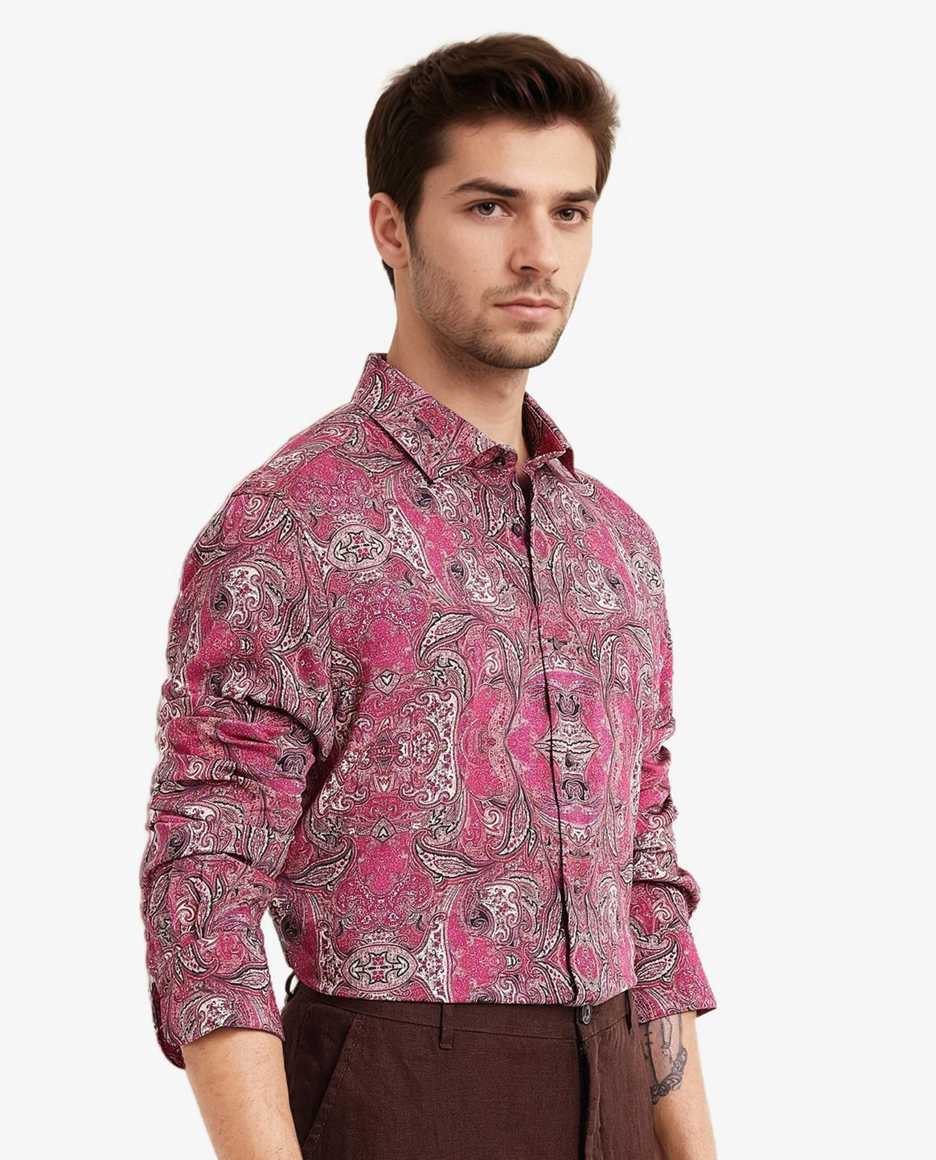 Rare Rabbit Men's Jeto Dark Pink Viscose Paisley Print Regular Fit Full Sleeve Collared Shirt - Image 4
