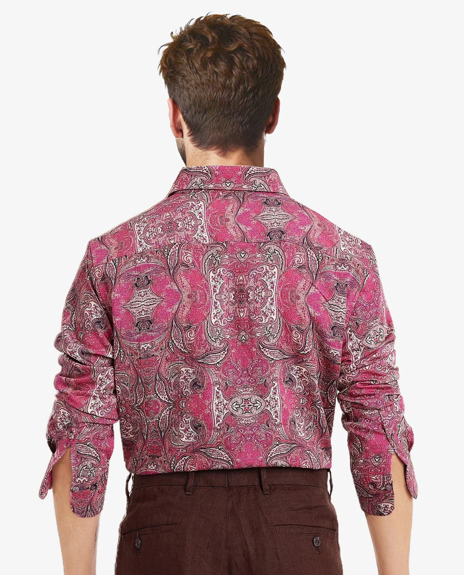 Rare Rabbit Men's Jeto Dark Pink Viscose Paisley Print Regular Fit Full Sleeve Collared Shirt - Image 5