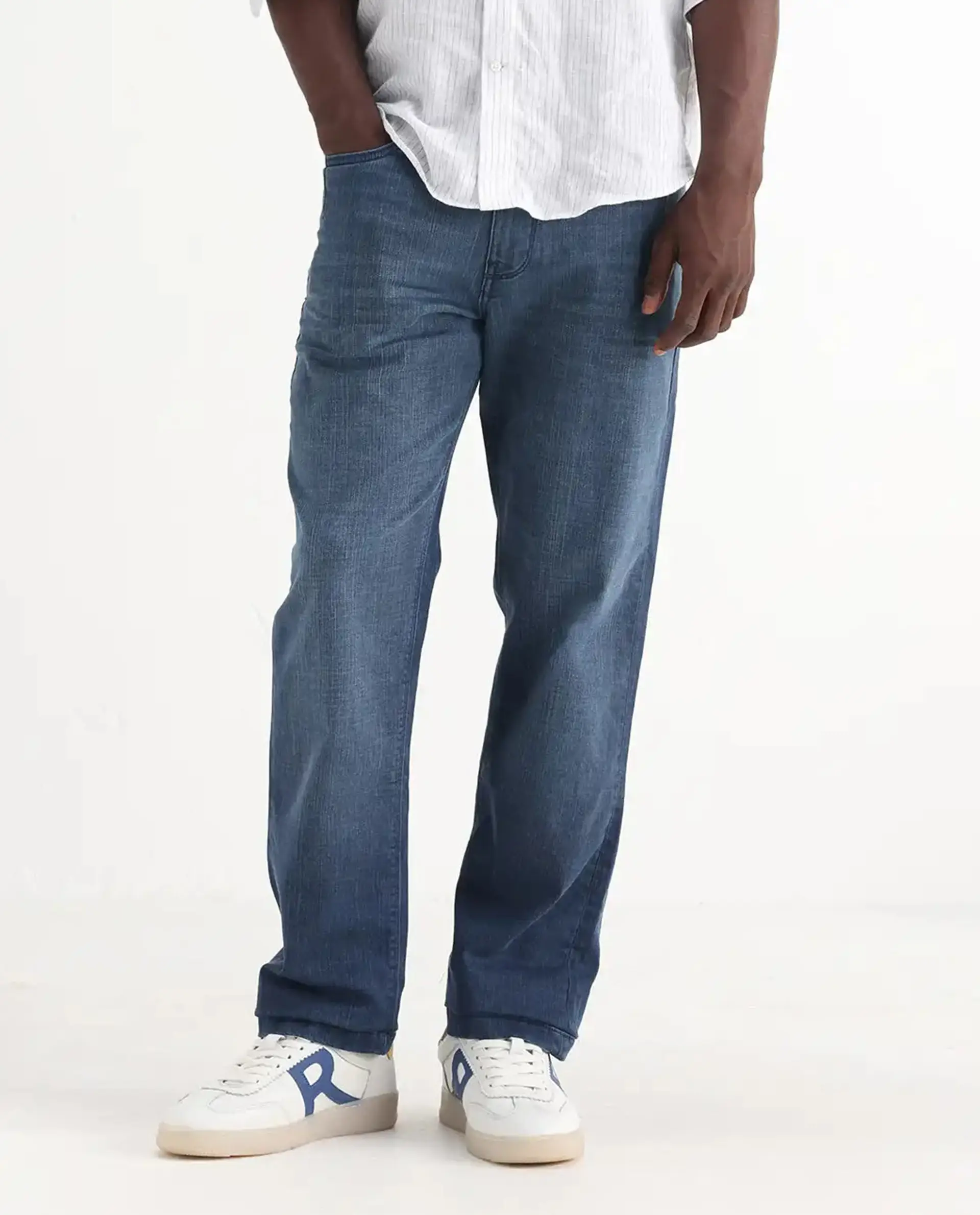 Rare Rabbit Men's Jett Light Blue Cotton Blend Plain Morris Regular Fit Jeans - Image 10