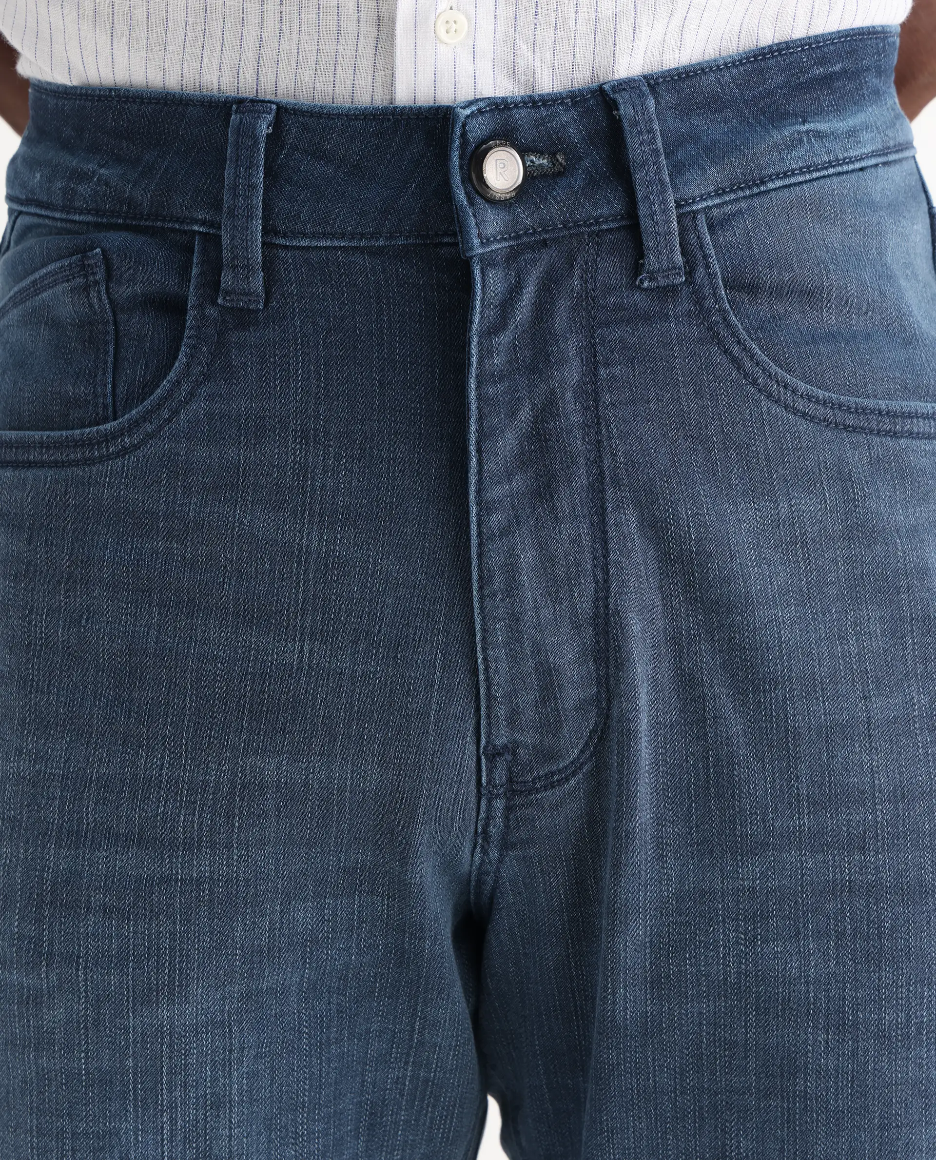 Rare Rabbit Men's Jett Light Blue Cotton Blend Plain Morris Regular Fit Jeans - Image 4