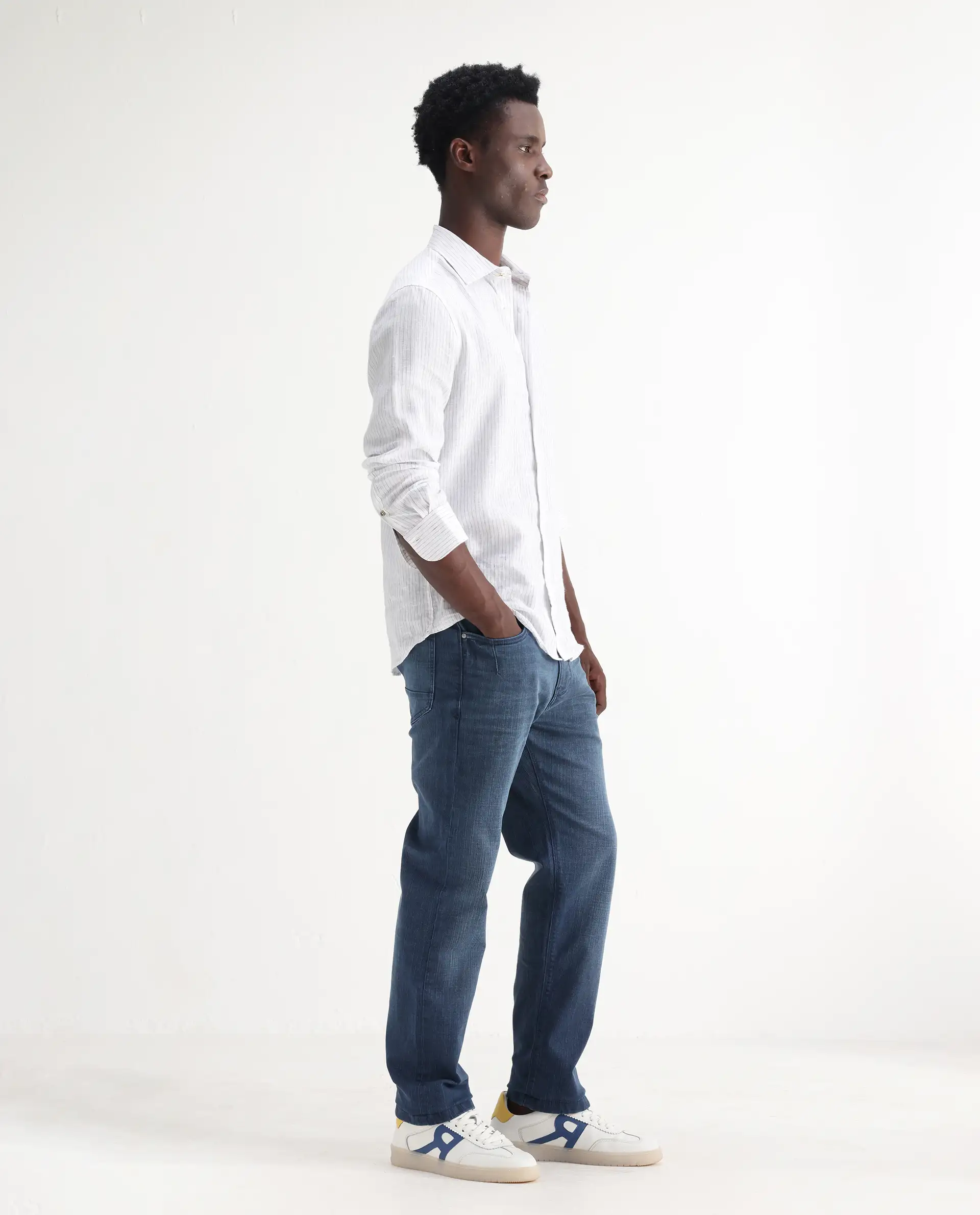 Rare Rabbit Men's Jett Light Blue Cotton Blend Plain Morris Regular Fit Jeans - Image 5