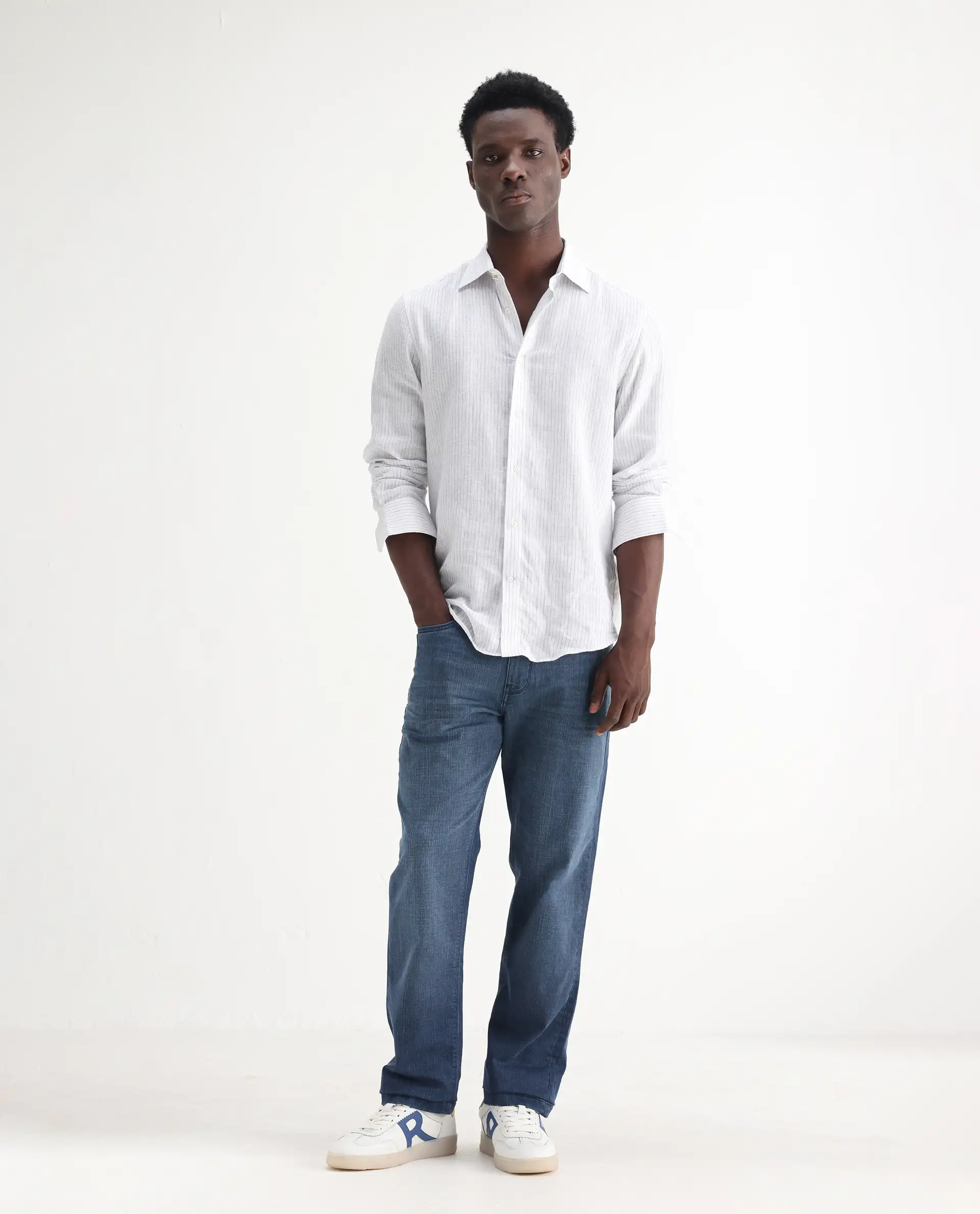 Rare Rabbit Men's Jett Light Blue Cotton Blend Plain Morris Regular Fit Jeans - Image 7