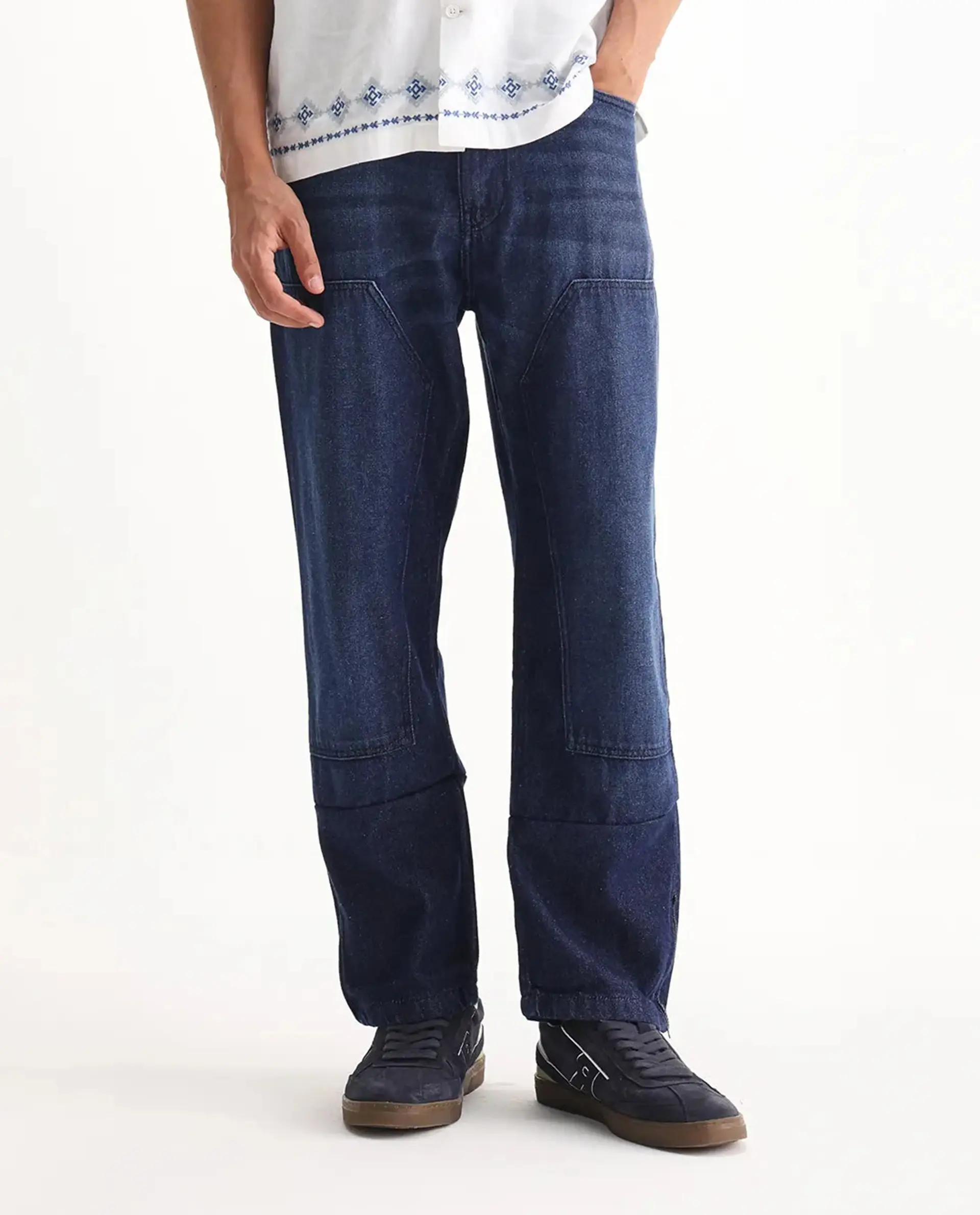 Rare Rabbit Men's Jettor Dark Blue Cotton Plain Relaxed Fit Jeans - Image 10