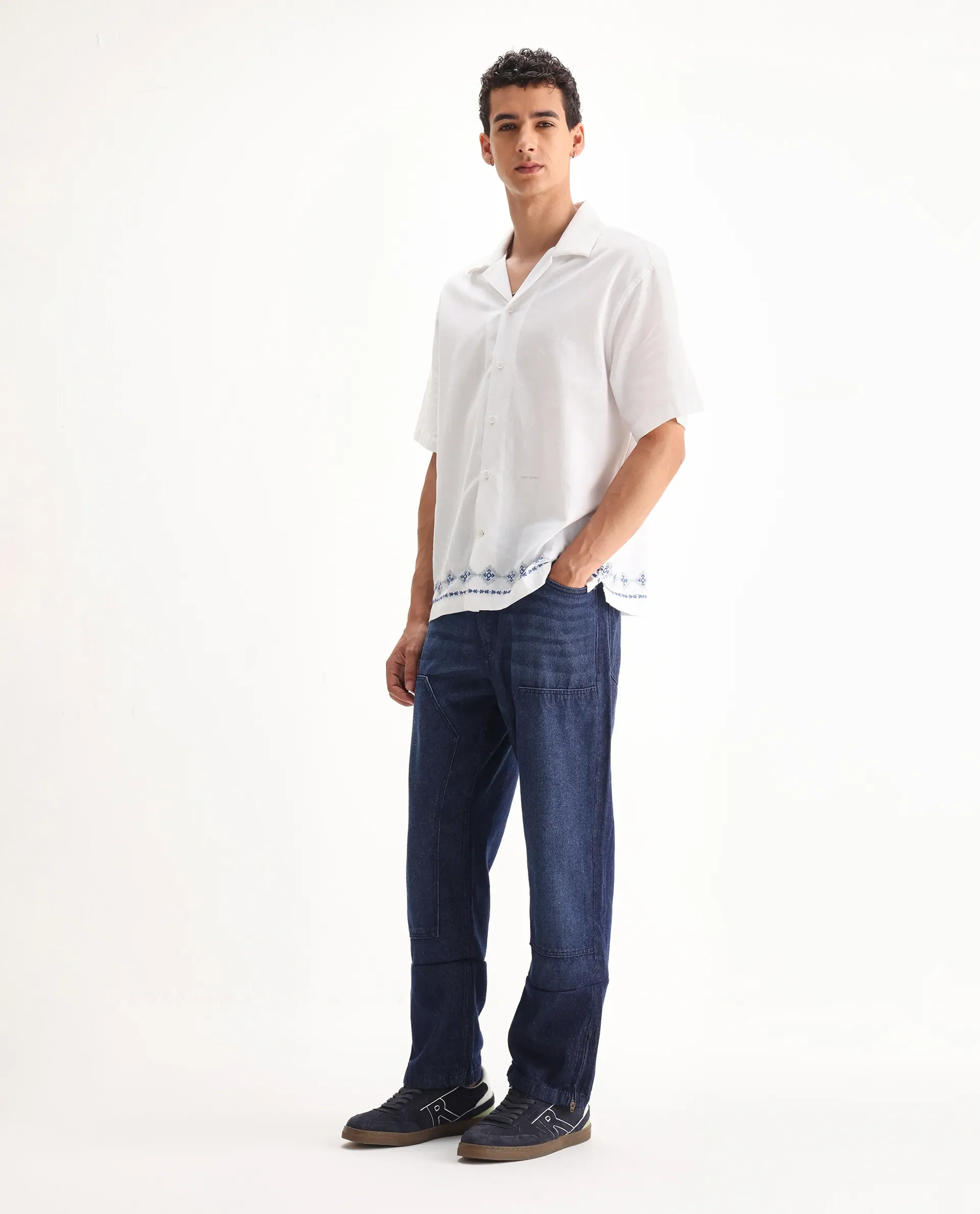 Rare Rabbit Men's Jettor Dark Blue Cotton Plain Relaxed Fit Jeans - Image 3