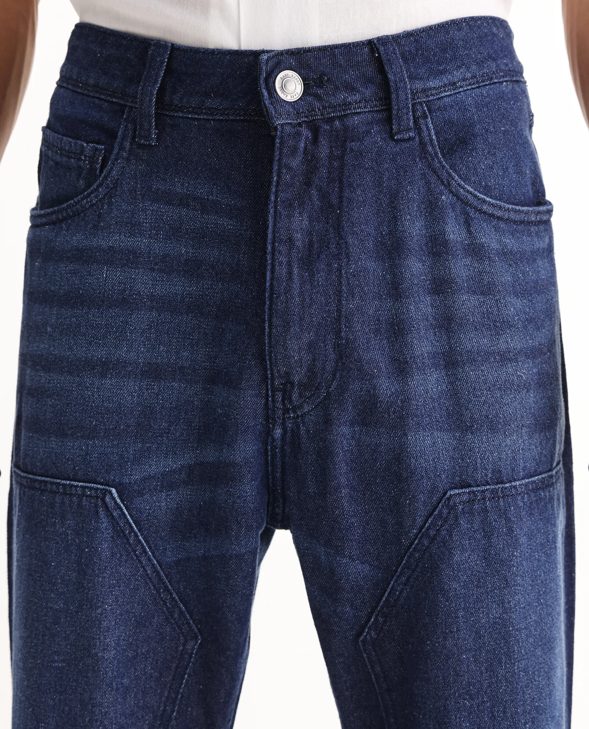 Rare Rabbit Men's Jettor Dark Blue Cotton Plain Relaxed Fit Jeans - Image 4