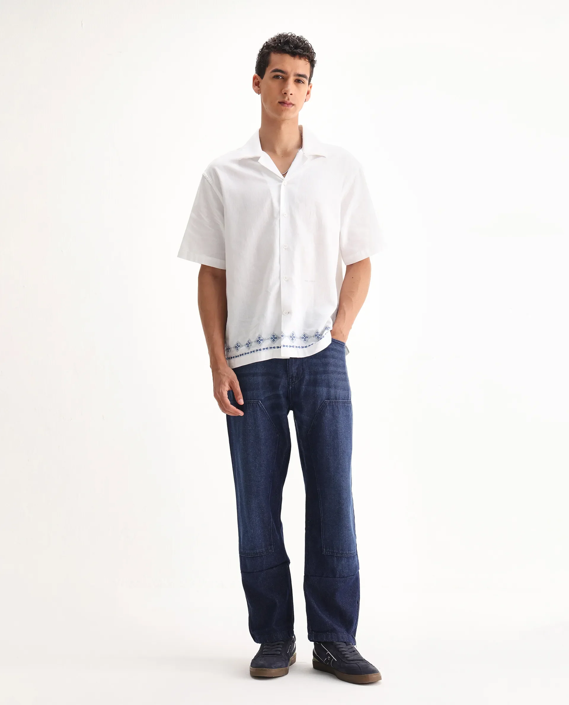 Rare Rabbit Men's Jettor Dark Blue Cotton Plain Relaxed Fit Jeans - Image 6