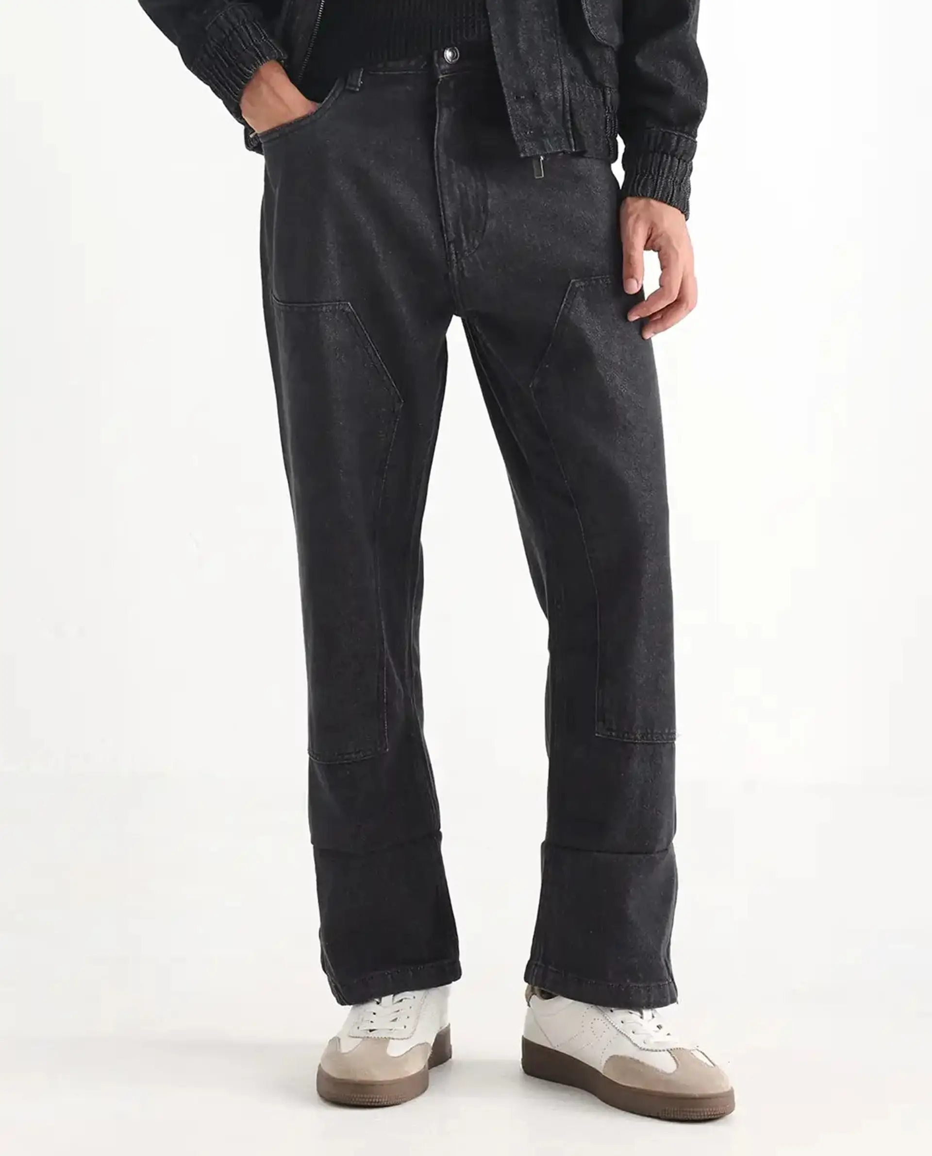 Rare Rabbit Men's Jettor Dark Grey Cotton Plain Relaxed Fit Jeans - Image 10