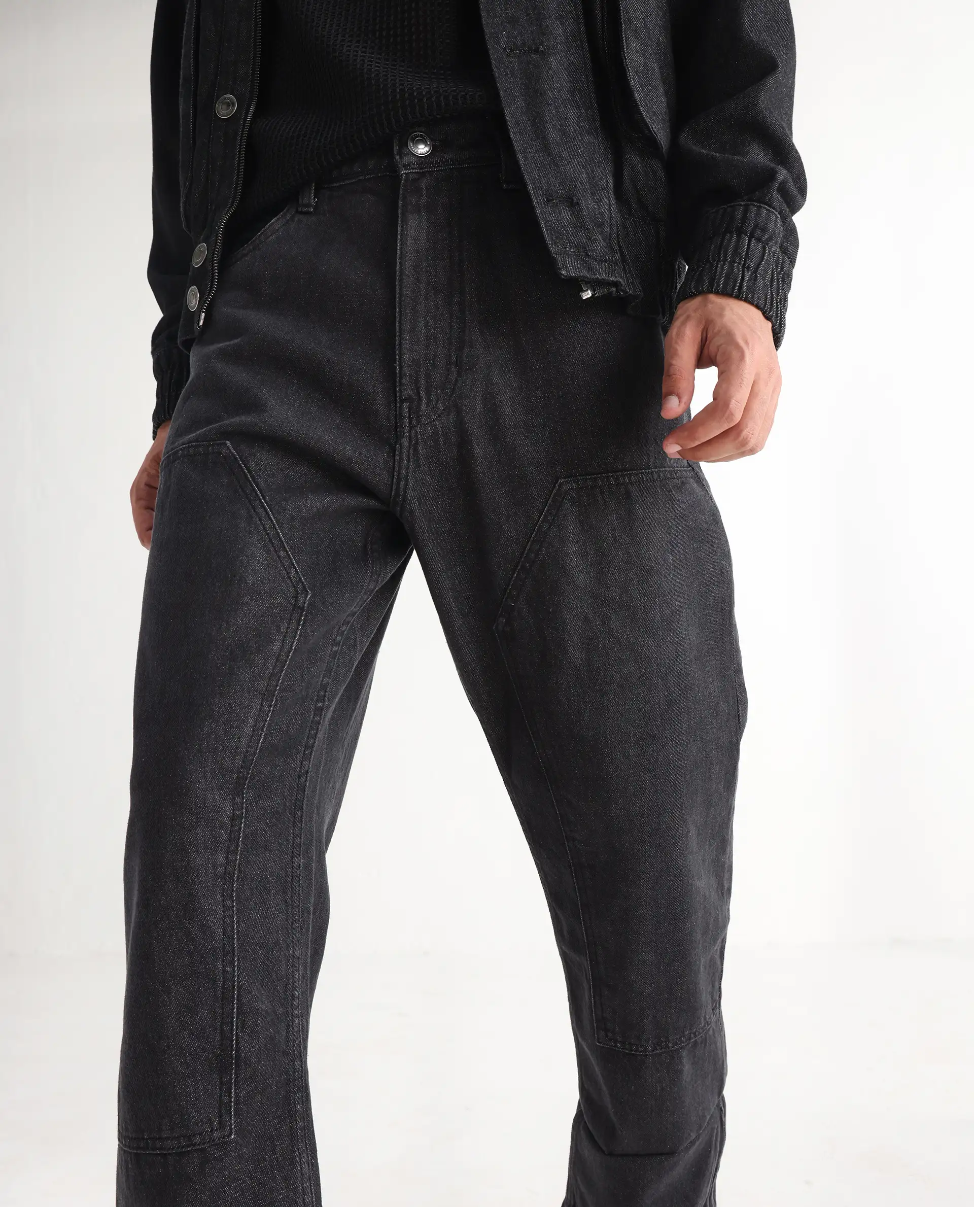 Rare Rabbit Men's Jettor Dark Grey Cotton Plain Relaxed Fit Jeans - Image 2