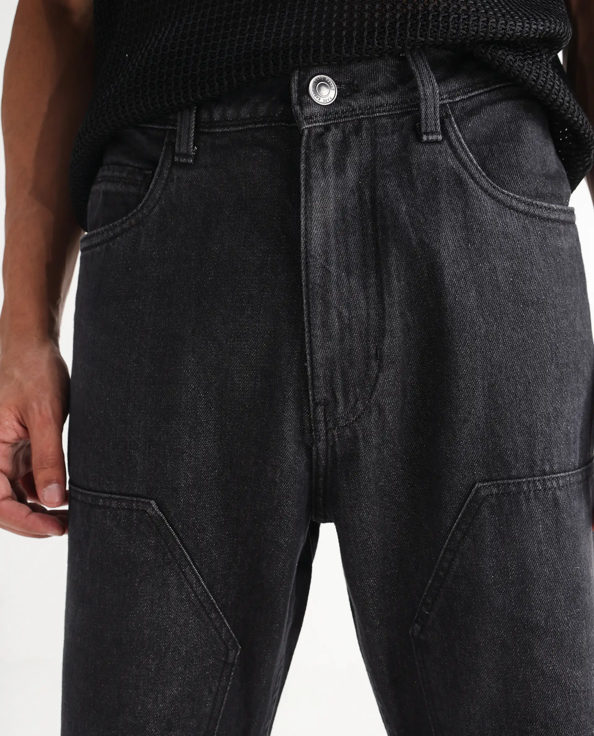 Rare Rabbit Men's Jettor Dark Grey Cotton Plain Relaxed Fit Jeans - Image 4