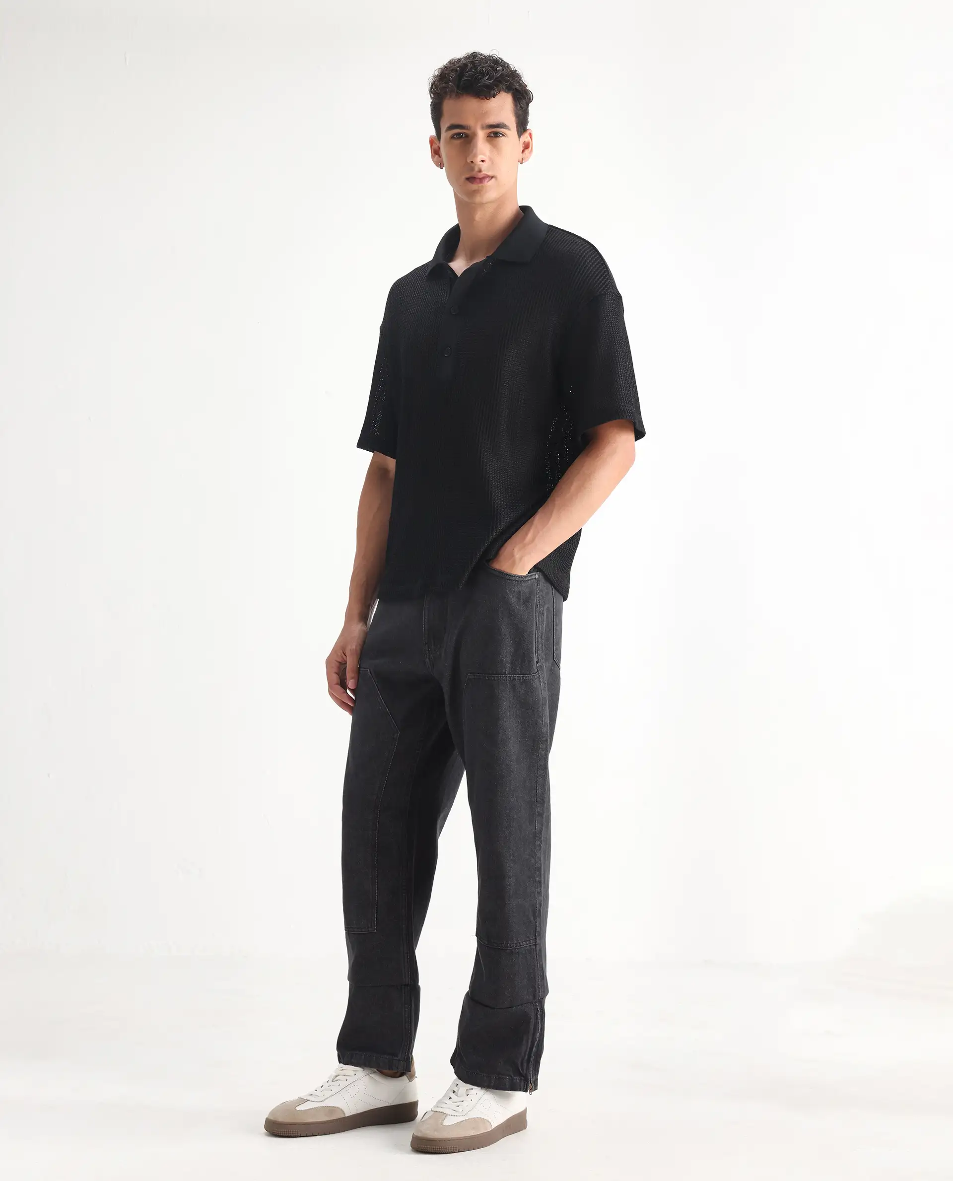 Rare Rabbit Men's Jettor Dark Grey Cotton Plain Relaxed Fit Jeans - Image 7