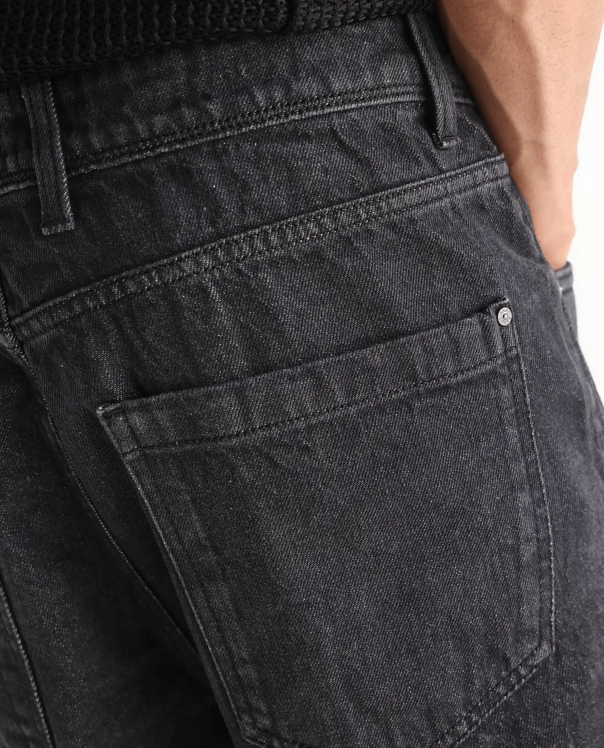Rare Rabbit Men's Jettor Dark Grey Cotton Plain Relaxed Fit Jeans - Image 9