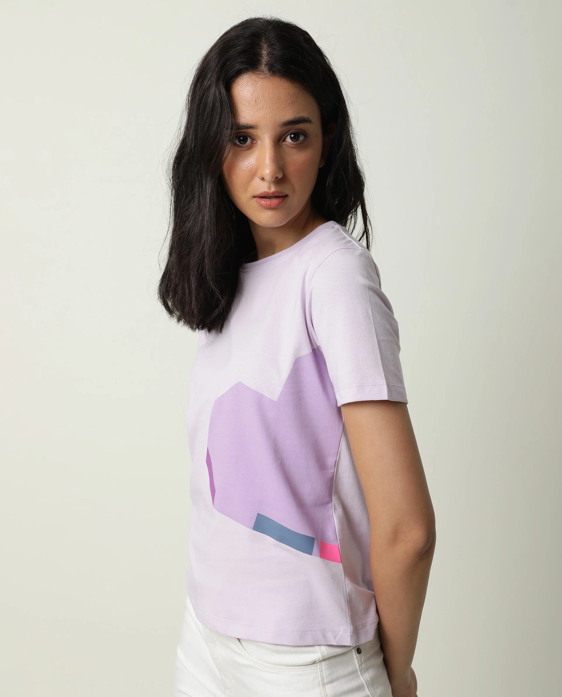 Rareism Women's Jeweli Pink Cotton Crew Neck Graphic Print Regular Fit T-Shirt - Image 2