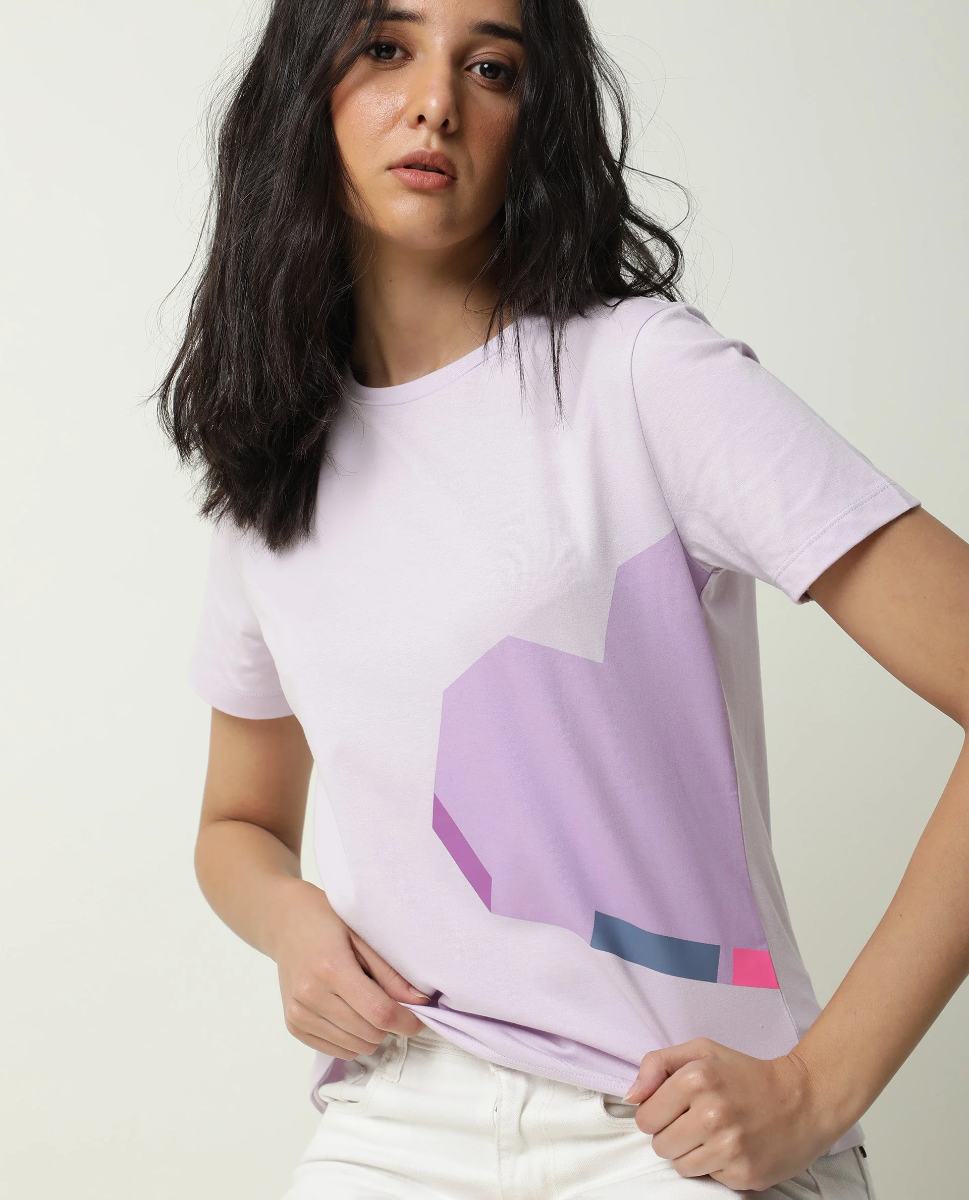 Rareism Women's Jeweli Pink Cotton Crew Neck Graphic Print Regular Fit T-Shirt - Image 8