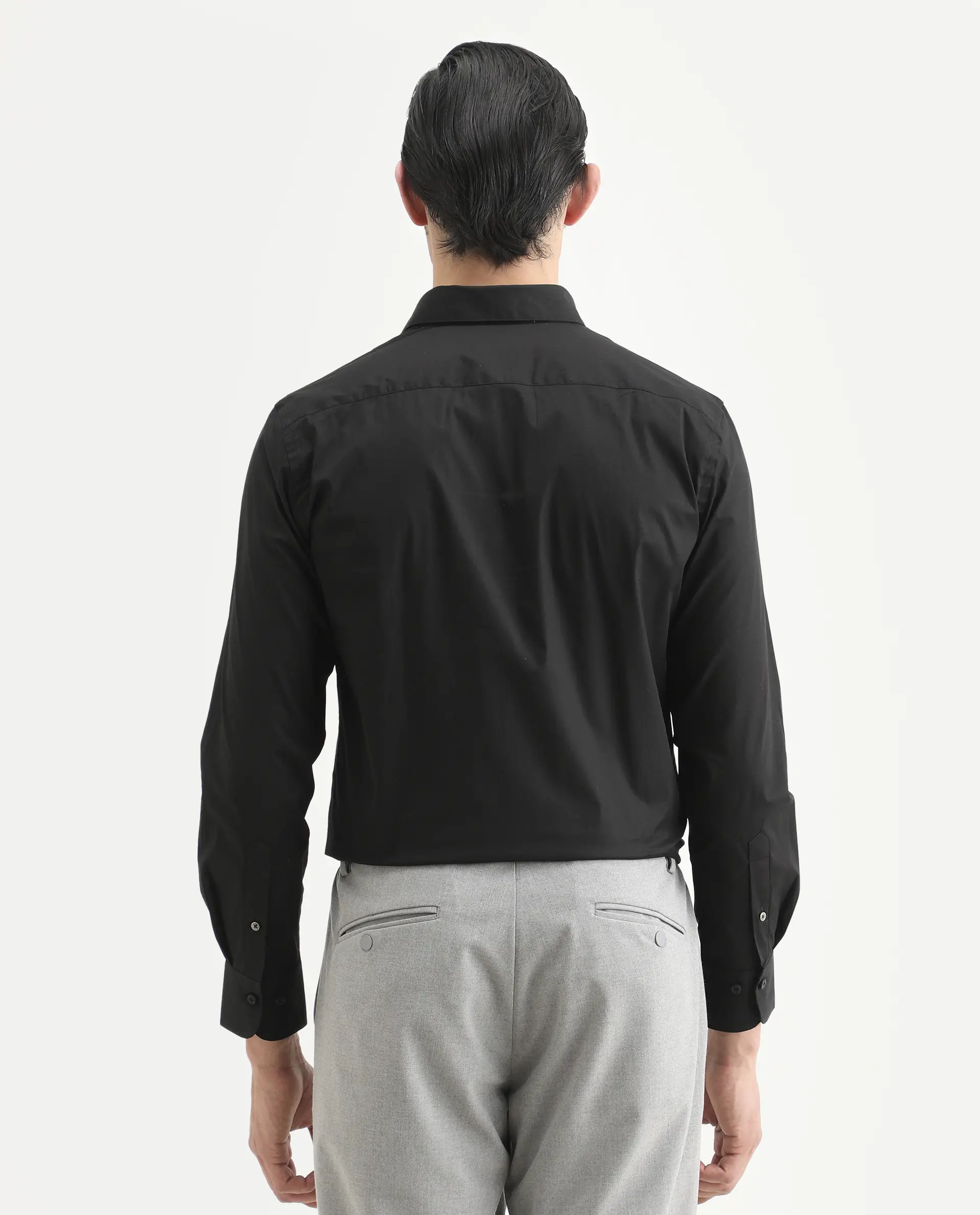 Rare Rabbit Men's Jewto Black Cotton Blend Fabric Full Sleeve Spread Collar Regular Fit Plain Shirt - Image 7