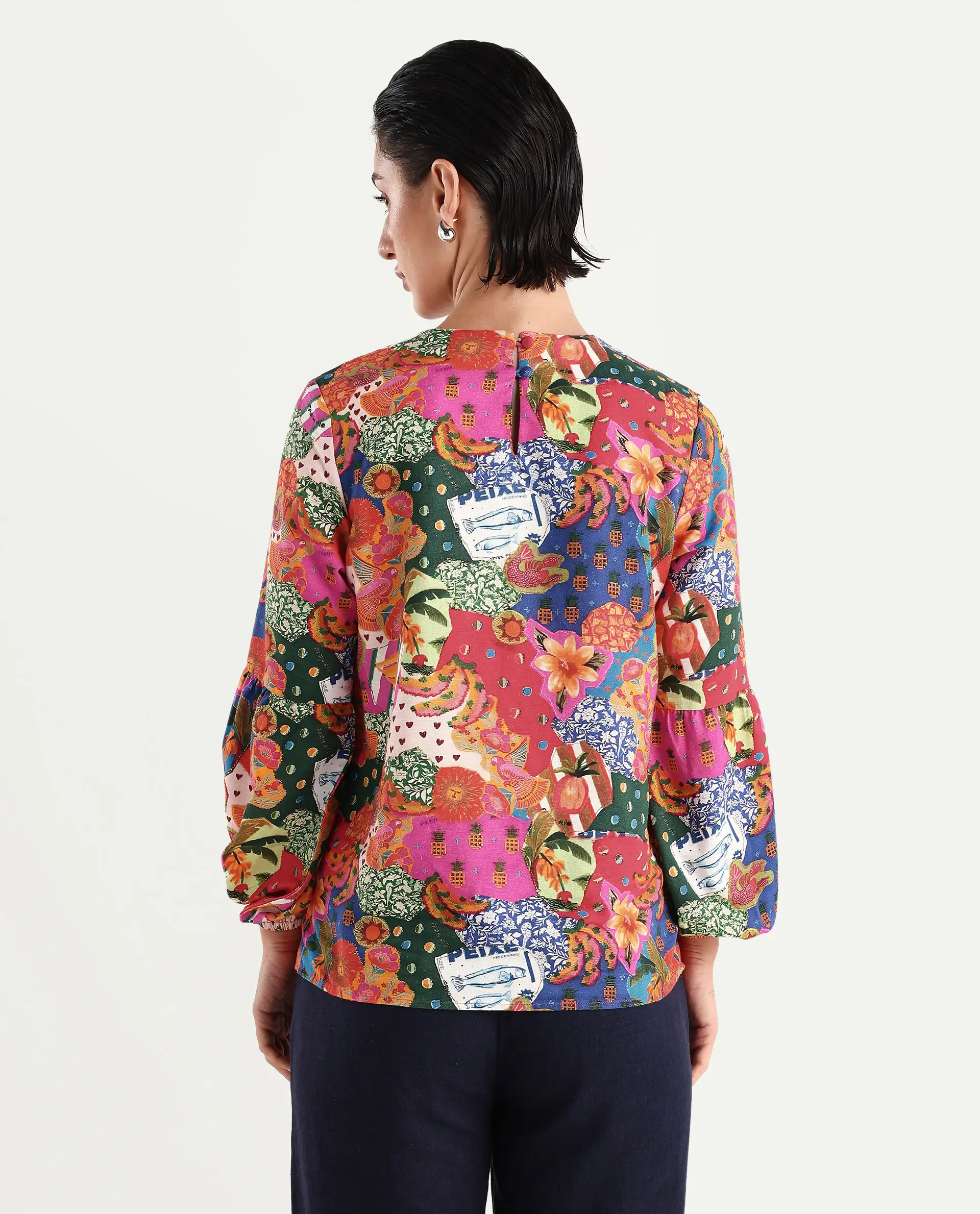 Rareism Women's Jibve Multi Rayon Crew Neck Abstract Print Lantern Sleeve Regular Fit Top - Image 7